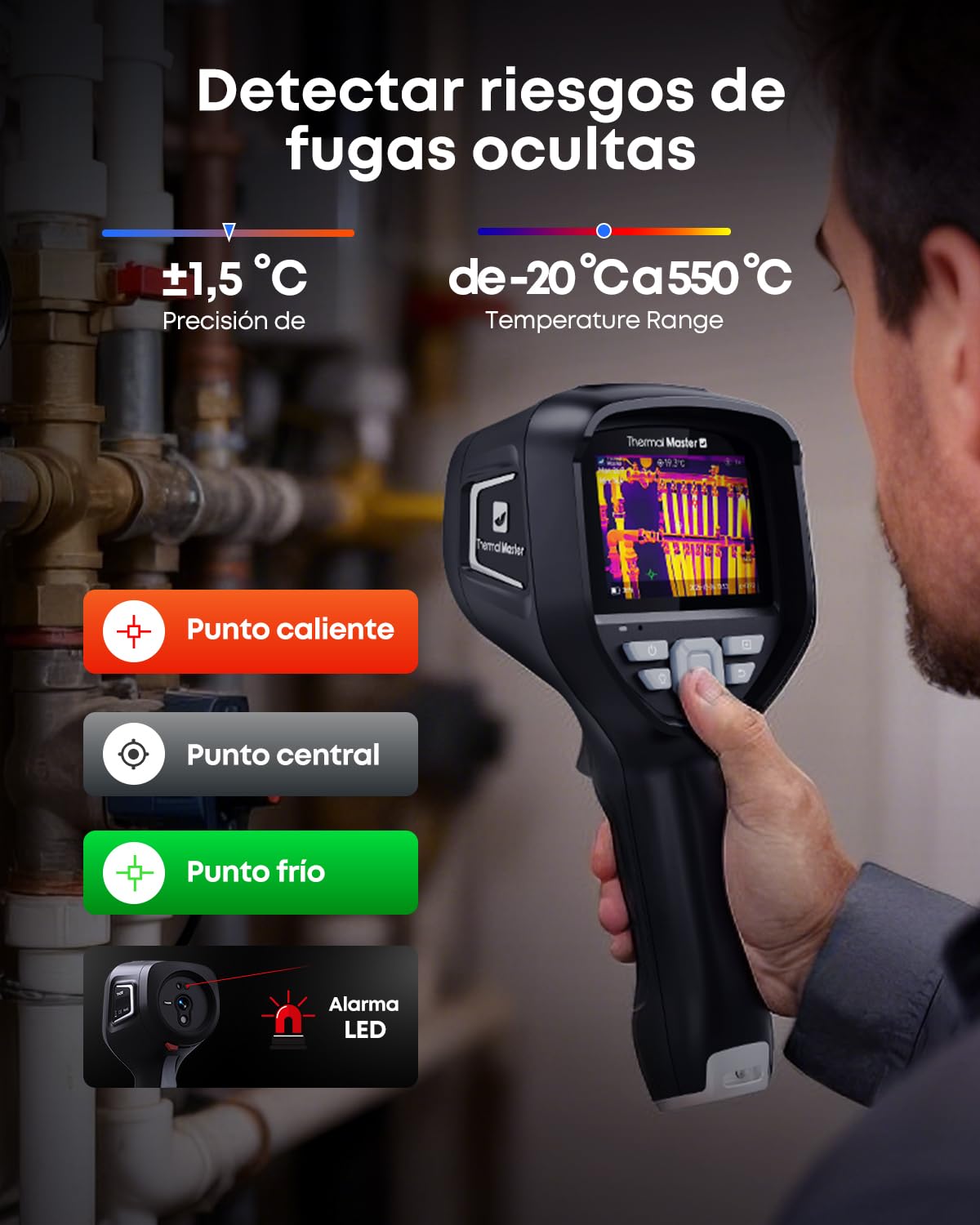 Thor 001 Cámara Térmica Profesional, Resolución X³ 512x384, Pantalla IPS 3,5", -20°C a 550°C, Lente Macro, WLAN, Análisis PC, IP54 para Electricidad y HVAC