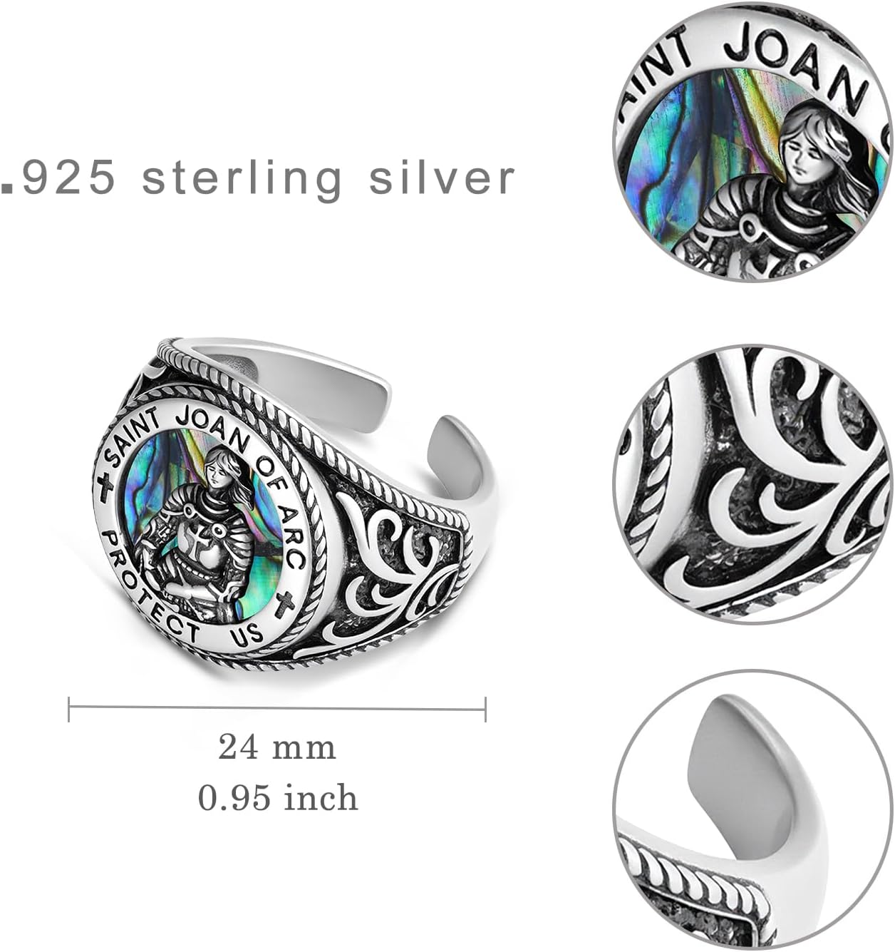 St Joan of Arc Ring S925 Sterling Silver Saint Joan of Arc Ring Ring Religious Jewelry Gifts for Men Women