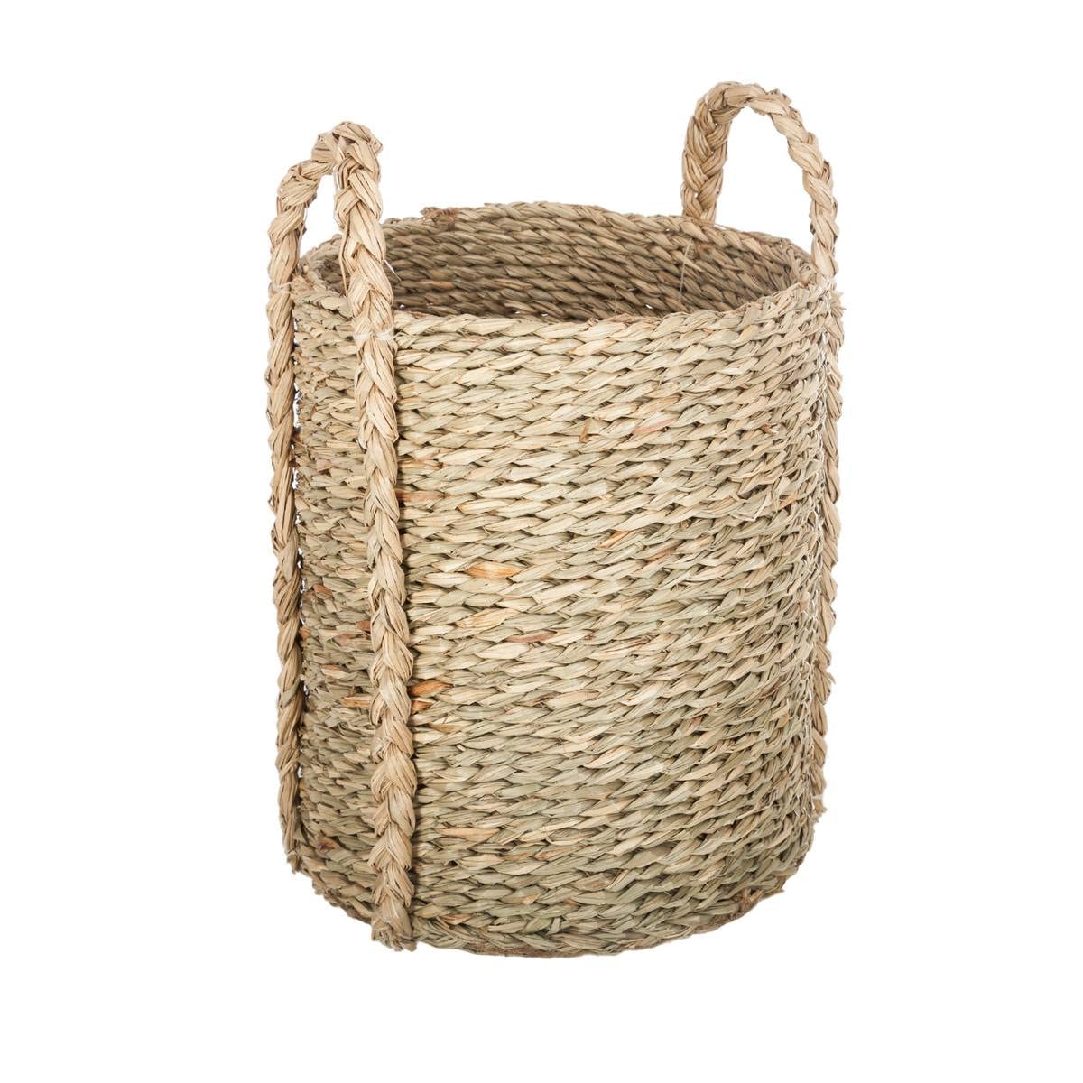 ATMOSPHERA CREATEUR D'INTERIEUR - Set di 3 cesti con manico rotondo in giunco intrecciato D22 26 34cm
