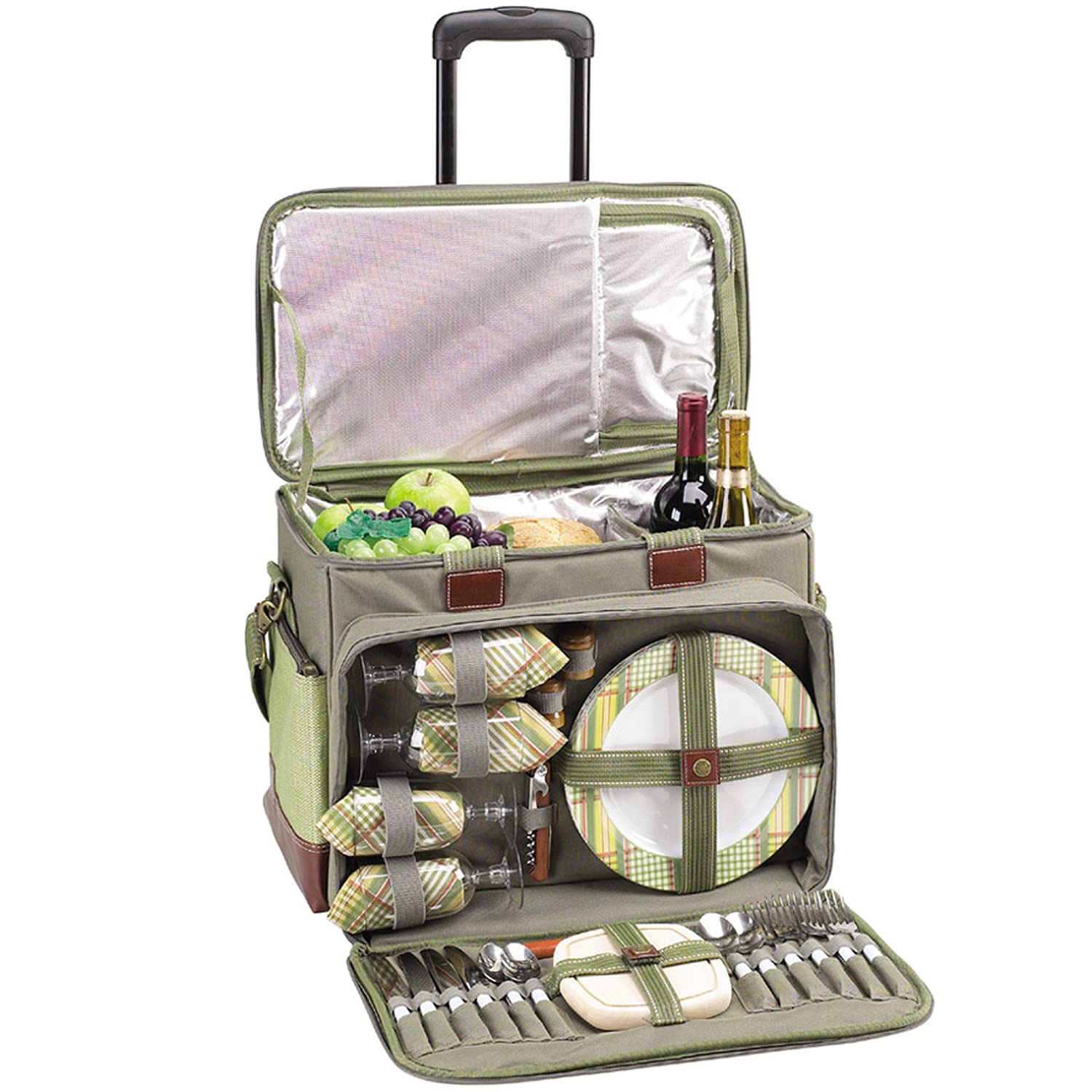 Picnic at Ascot- Original Insulated Picnic Cooler on Wheels with Service for 4- Designed & Assembled in the USA