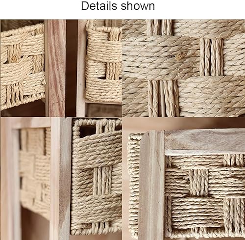 Miniatura 6 de Soporte de cesta tejido a mano de 3 niveles, estantes de almacenamiento de madera, soporte de cesta escalonada estilo bohemio de granja, estante de