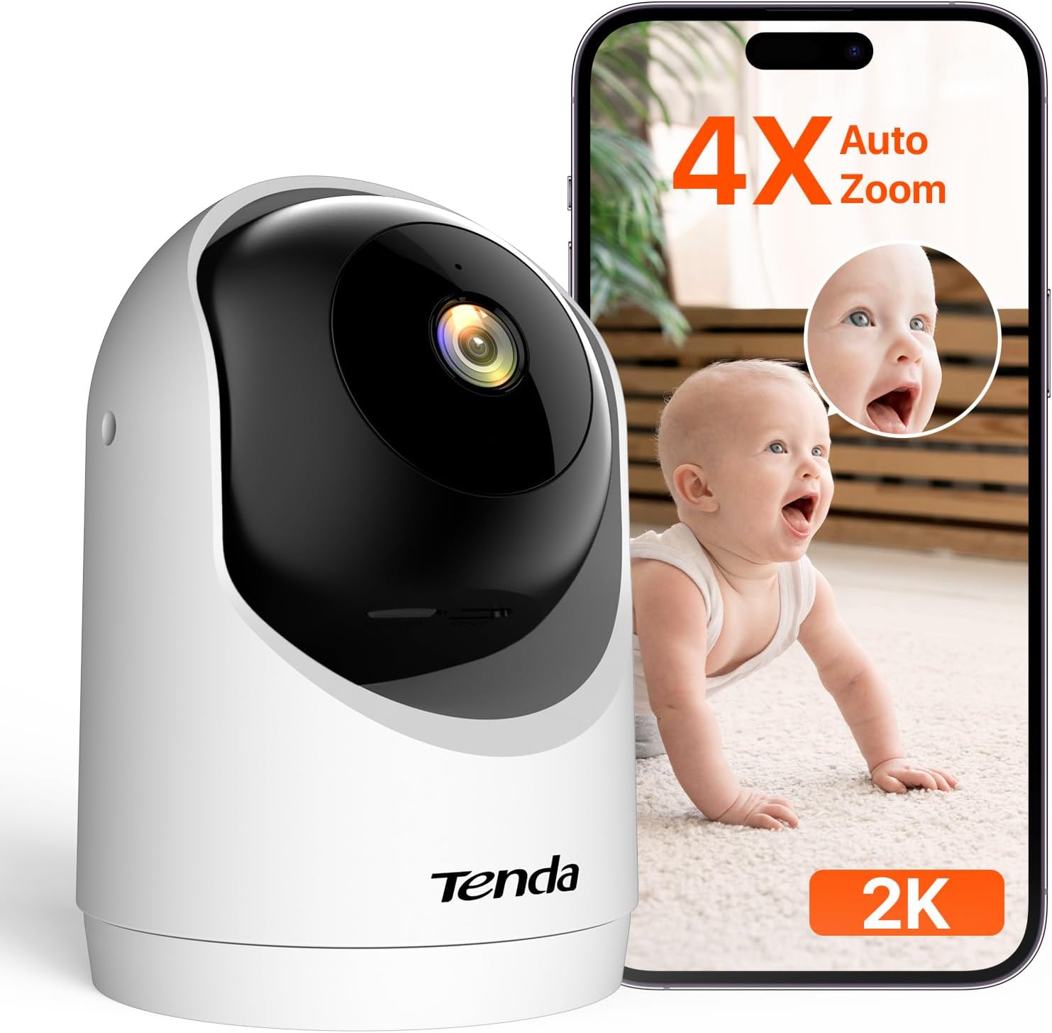 Tenda 2K Indoor Security Camera for Baby Monitor, WiFi 6 Pet/Dog Camera for Home Security, 360° Pan/Tilt, 2-Way Audio, Motion Detection, Night Vision, 24/7 Cloud & SD Card Storage(CP3-V3.0)