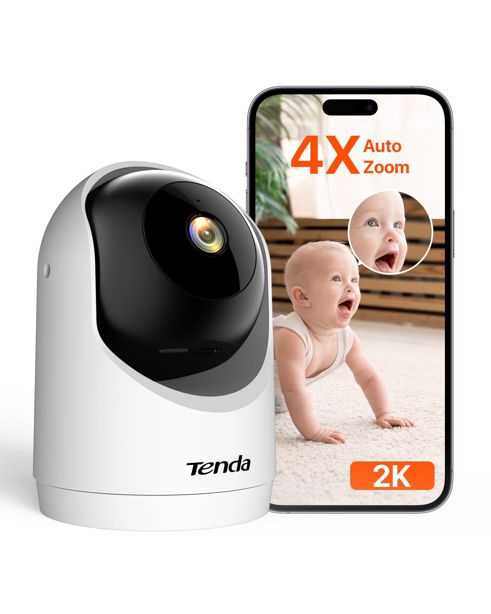 Tenda 2K Indoor Security Camera for Baby Monitor, WiFi 6 Pet/Dog Camera for Home Security, 360° Pan/Tilt, 2-Way Audio, Motion Detection, Night Vision,