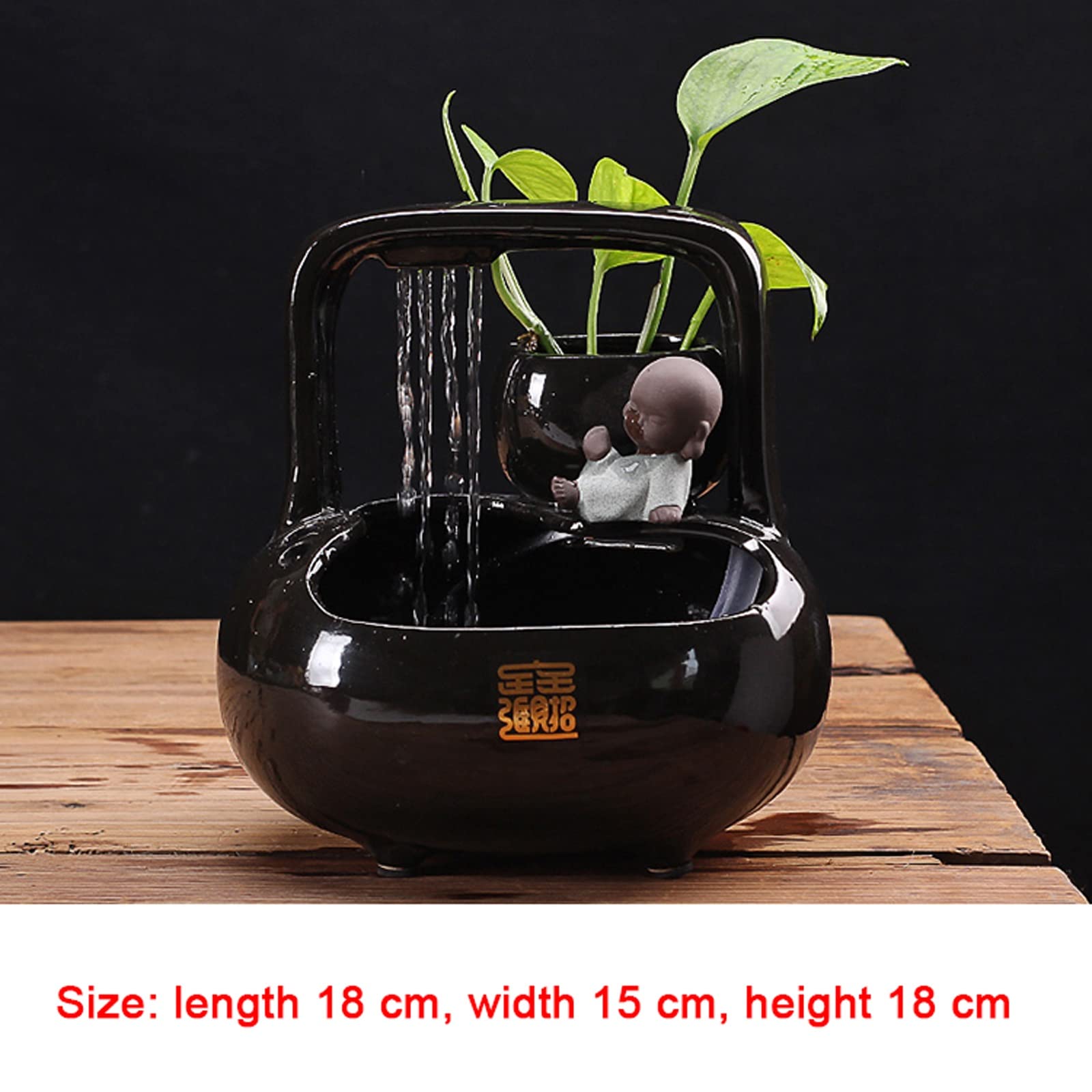 Fuente de Mesa Decorativa para Interior, Fuente de Agua con Cascada, de cerámica, con Bomba de Agua, Zen, decoración para salón, Oficina, Escritorio, 18 x 15 x 18 cm, Negro