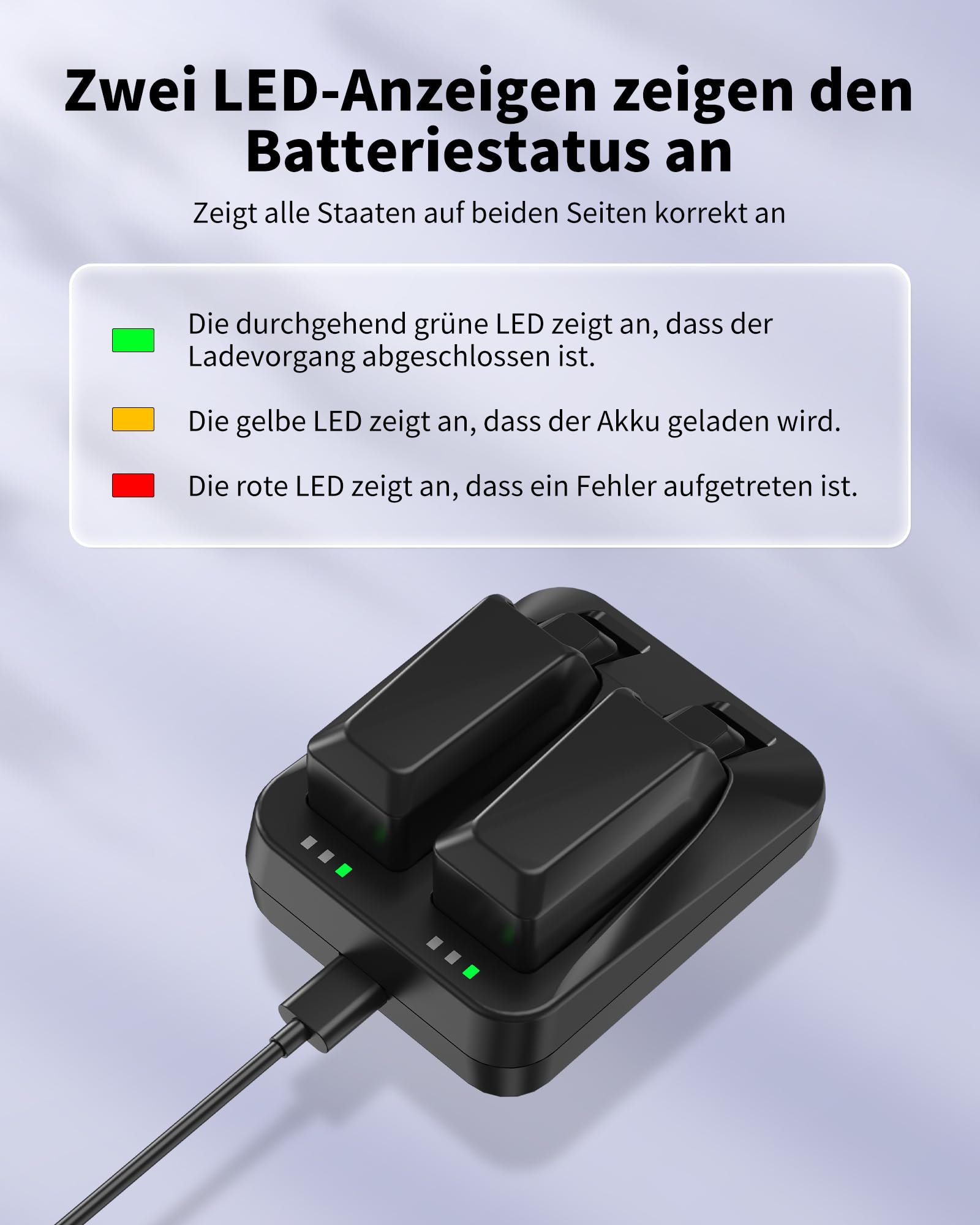 Dual-Port-Ladegerät kompatibel mit SRAM AXS/eTap Red Force Rival GX Eagle Akku, Schnelllade-USB-C-Ladegerät für Dual-Akkus mit USB-C-Kabel