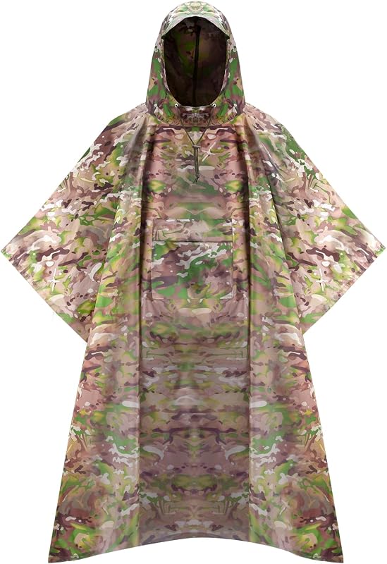 Poncho de lluvia de camuflaje militar, refugio de poncho táctico extra grande, con bolsillo, impermeable, para caza, senderismo, Camping, emergencia