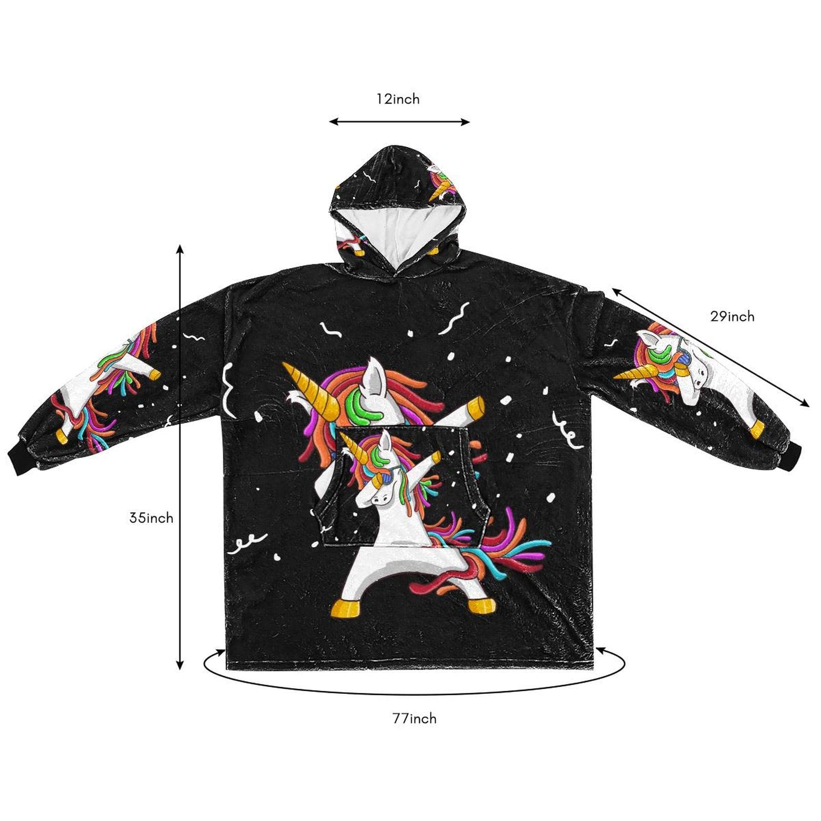 Felpa con cappuccio oversize, coperta in flanella Sherpa con cappuccio e tasca per adulti, uomini e donne, hip hop dab carino unicorno danza