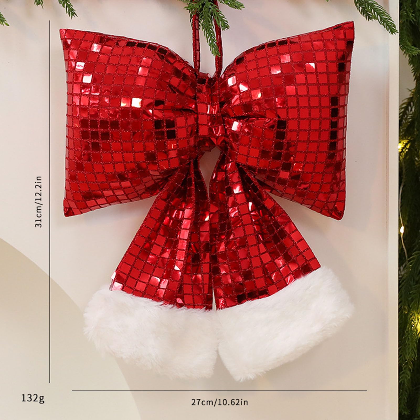 3 Lazos navideños de Lentejuelas: Adorno para Coronas, Paredes, Habitaciones y Fiestas. Adornos navideños para el hogar (Rojo).