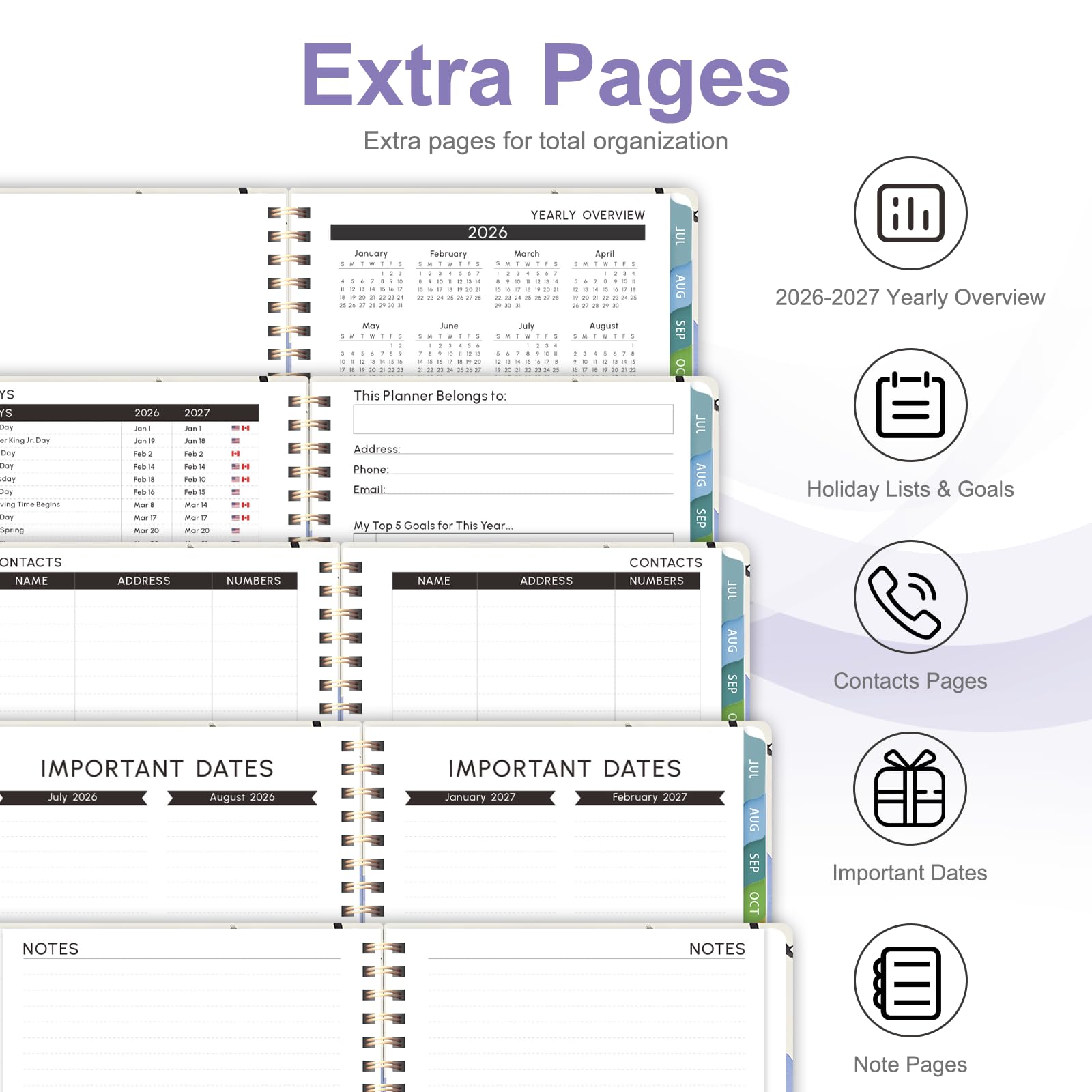 Planner 2026-2027, calendario accademico settimanale e mensile, da luglio 2026 a giugno 2027, agenda giornaliera per ufficio e scuola, formato lettera (21,9 x 27,9 cm)
