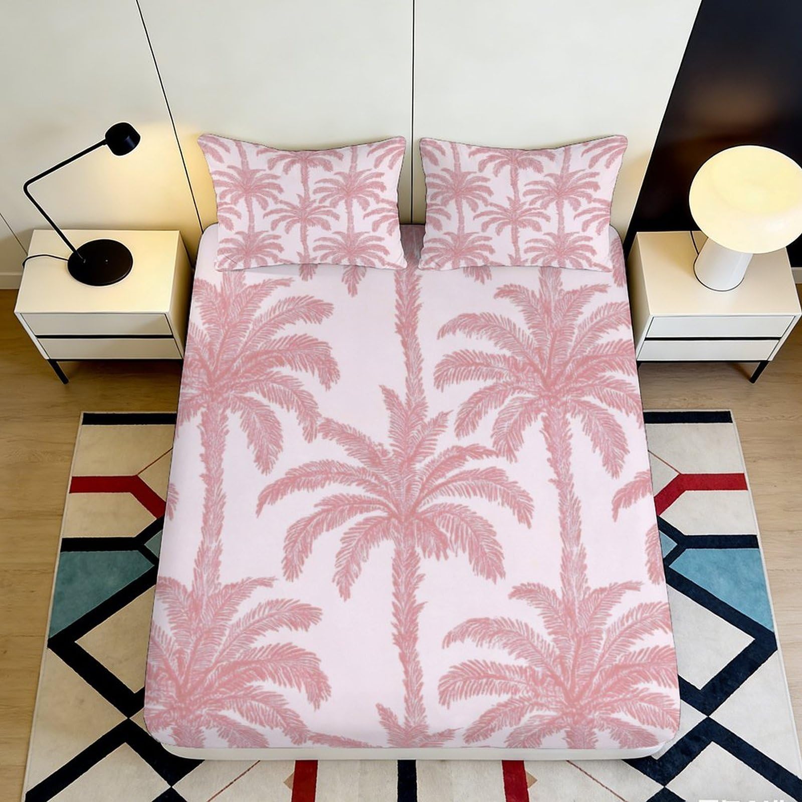 Uynsixtme Style-1 3D Printed Palm Tree Microfiber Fitted Sheet Deep Pocket Elastic Wrap For Adults Bedroom Bedding Palm Mattress Fitted Cover Washable 200X200x25cm