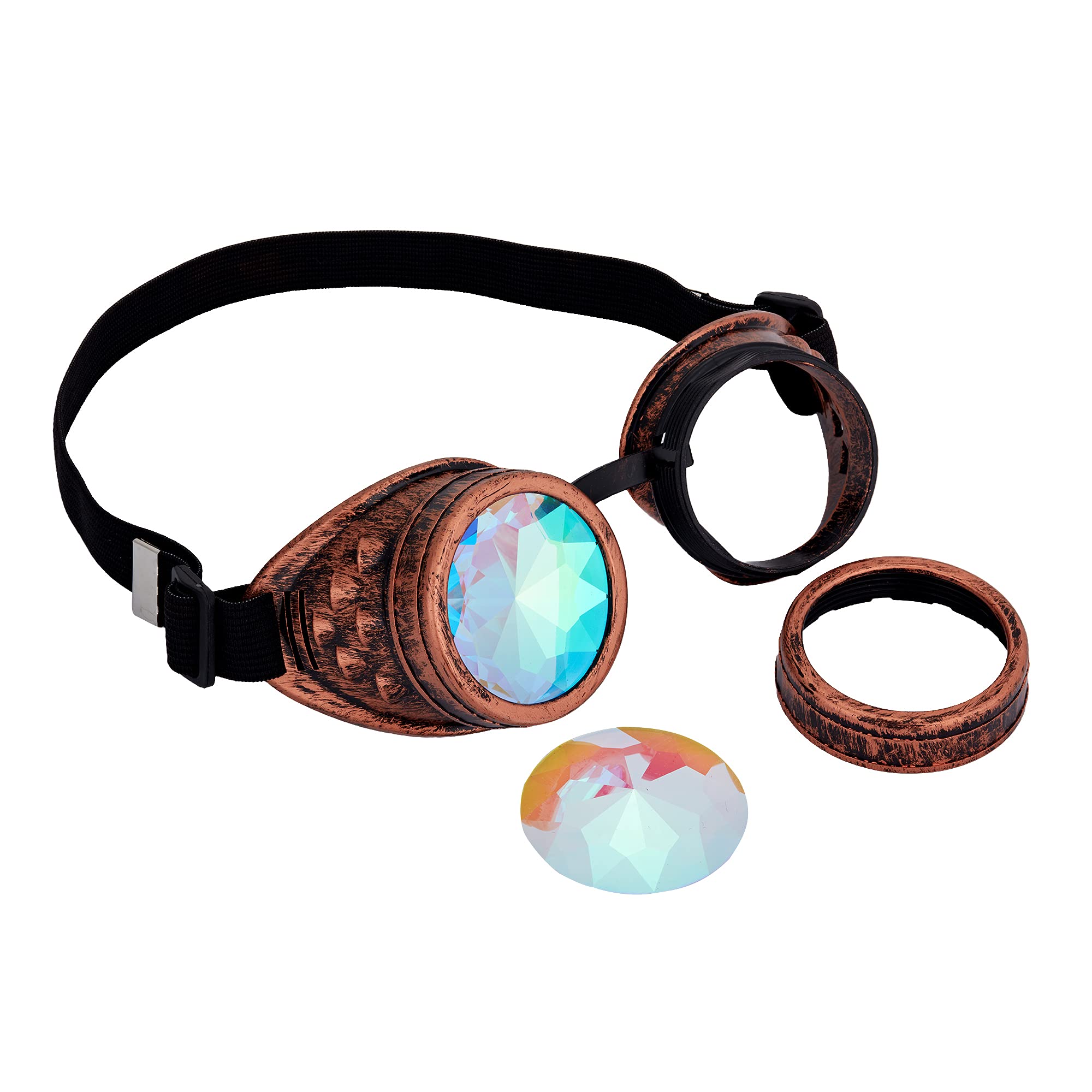 OMGREAT Kaleidoscope Glasses for Raves Steampunk Goggles with Rainbow Prism Diffraction Crystal Lenses, Red Copper - Image 2