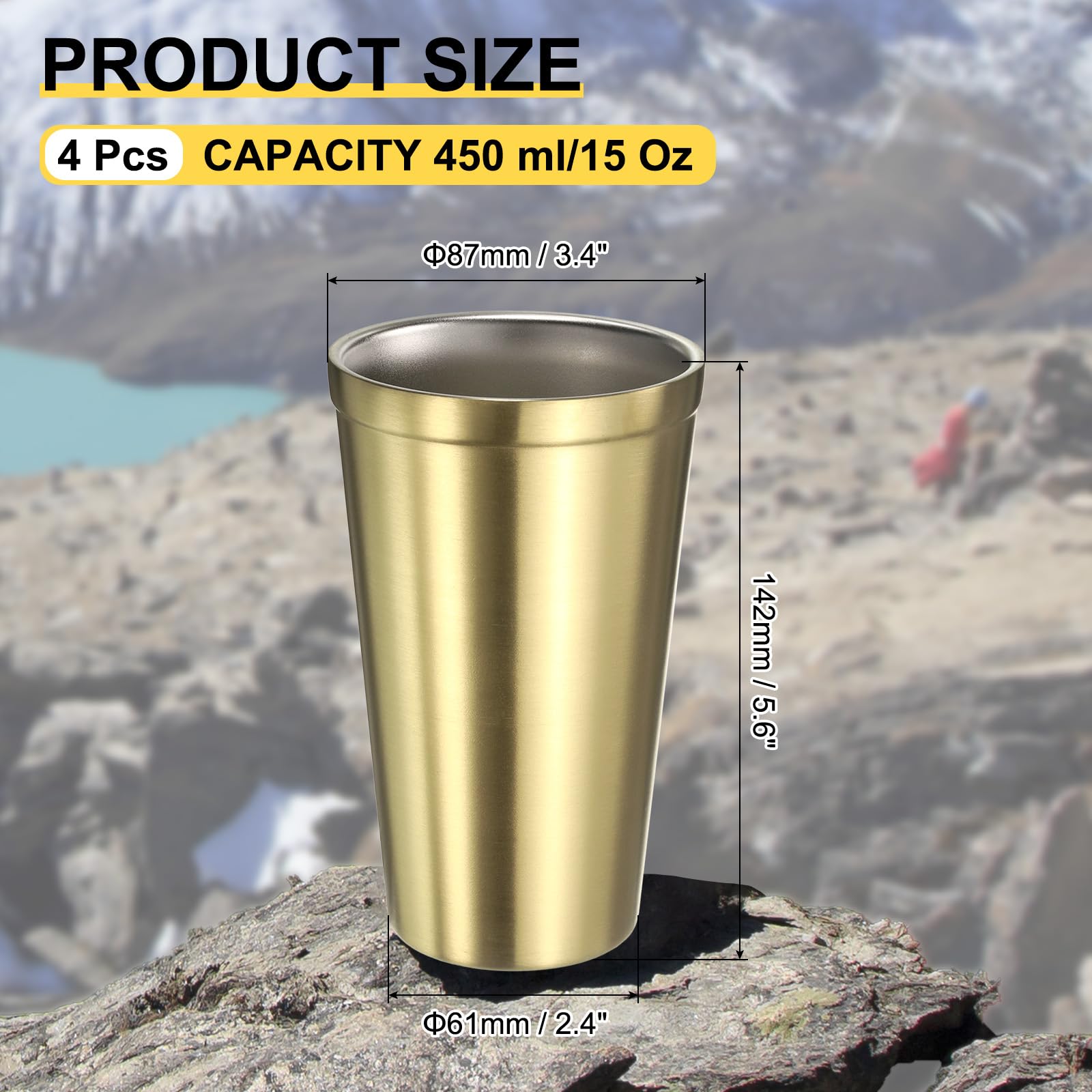QUARKZMAN 4 Pezzi Tazza In Acciaio Inossidabile 15Oz Tazza Da Viaggio Doppia Parete Per Tè Caffè Bicchiere Termico Campeggio Riutilizzabile Per Latte Succo Bevande Fredde (Oro)
