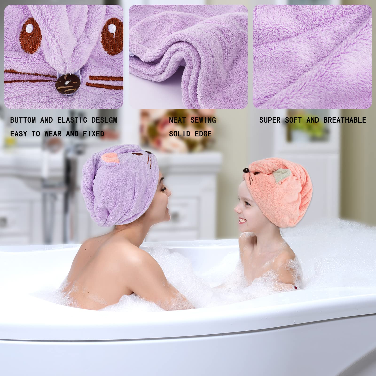 Gjinxi 2 Packs Hair Towel Wrap For Kid, Soft Hair Wrap Towels Rapid Drying Towel 831204