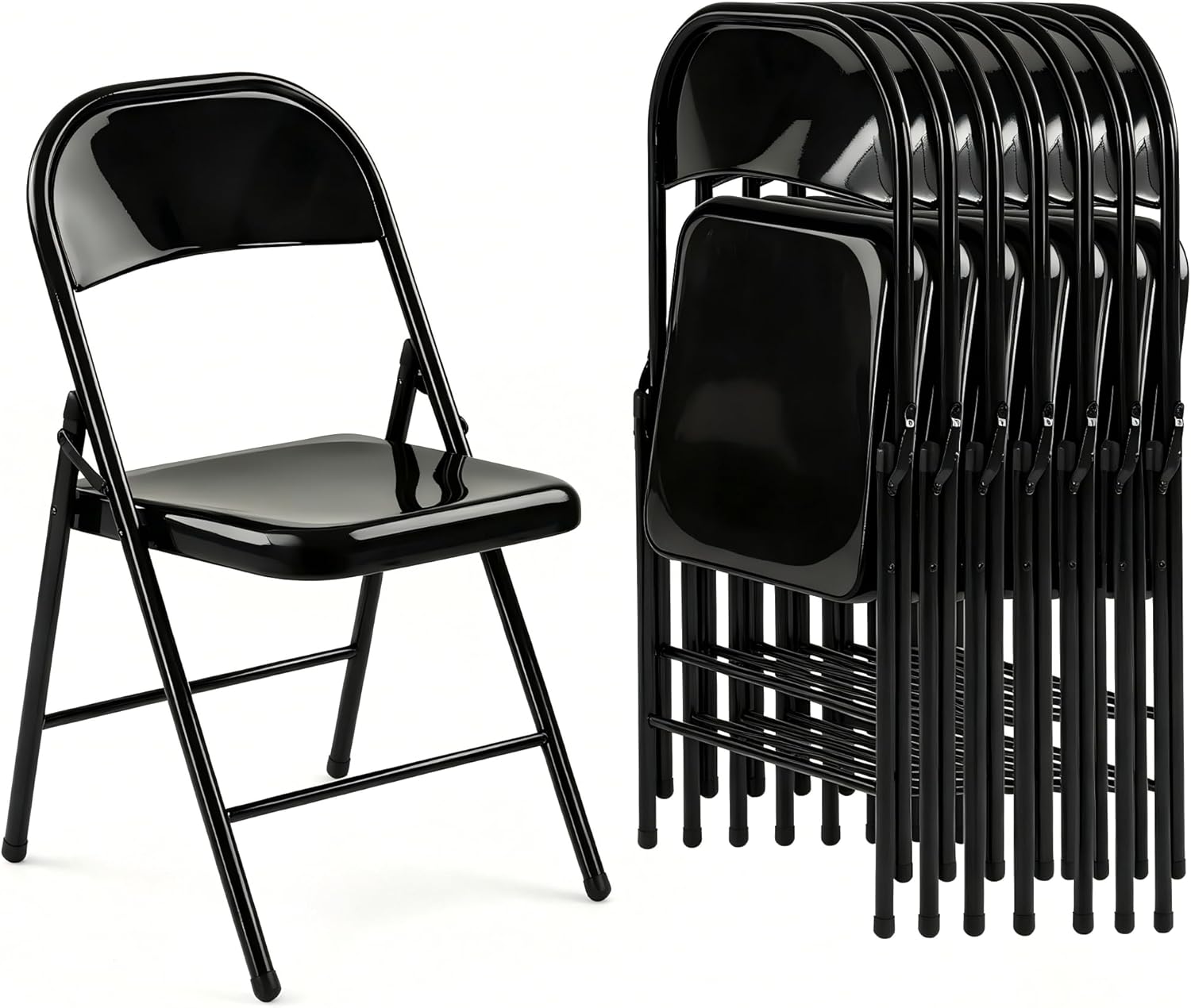 6 Pack All-Steel Metal Folding Chairs Set of 6, Black Heavy Duty Metal Foldable Dining Chair with Backrest, Hold Up to 350 LBS, Portable Fold Chair for Home and Office, Indoor & Outdoor Events
