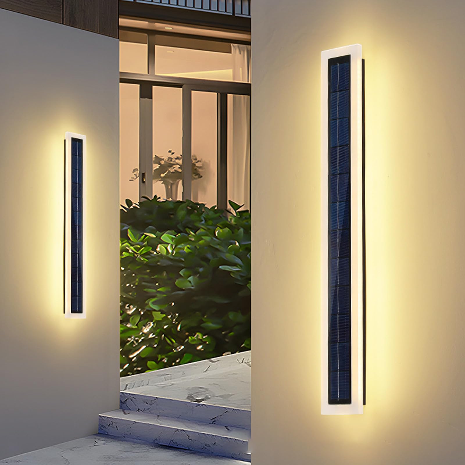Zewnętrzna słoneczna lampa ścienna Wodoodporna IP65 Ogród Bezprzewodowa lampa ścienna Solarna Oprawa ścienna LED Solar Patio Oświetlenie ścienne na taras Ścieżka Willa (ciepłe światło, 120 cm)