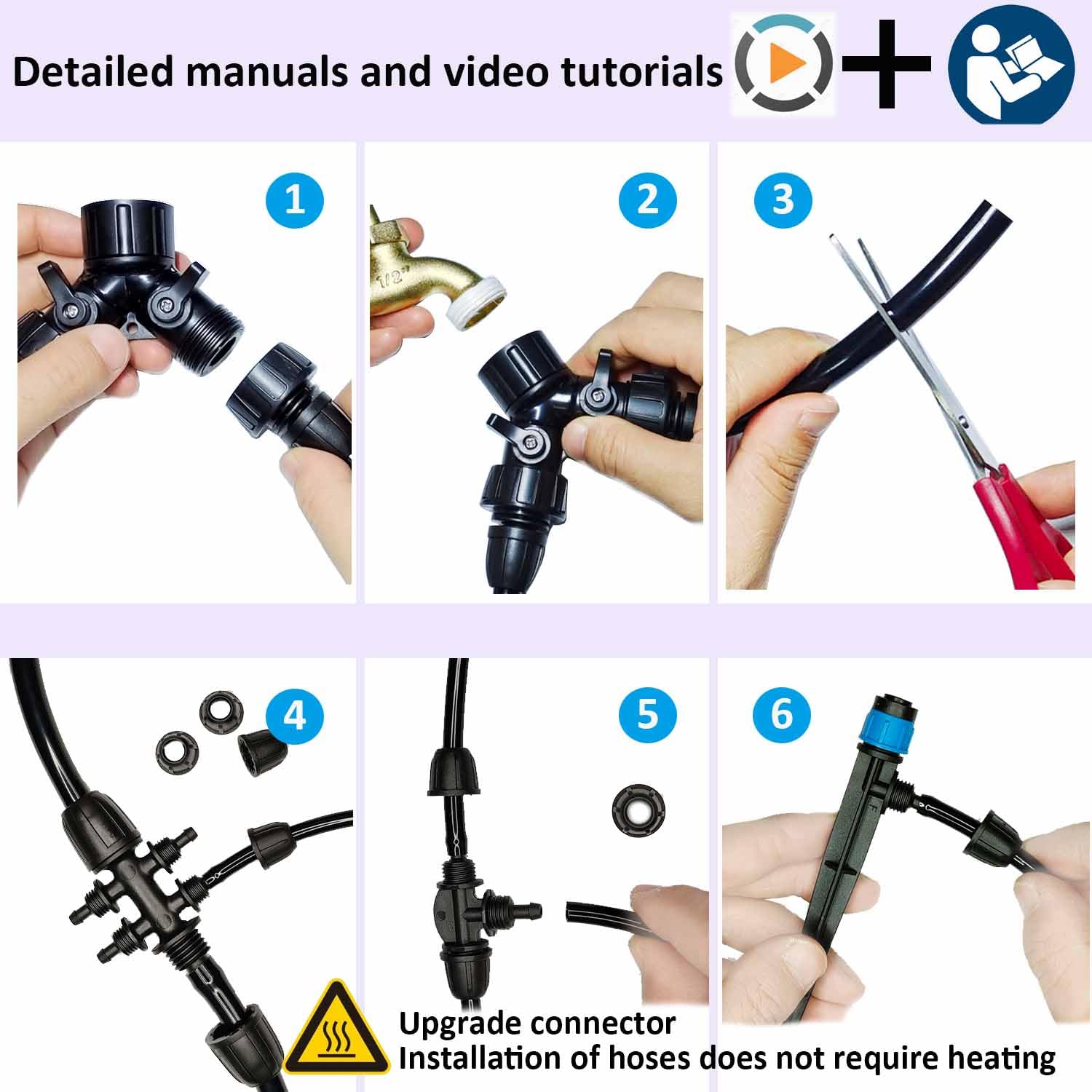 Sistema de riego por goteo con temporizador de agua, sistema de riego automático para jardín, diámetro interior de 5/16 pulgadas y tubo de 1/4 pulgadas, kit de pulverización ajustable de 160 pies