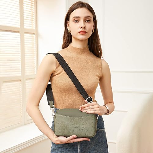 Miniatura 3 de Jackie&Jill Bolsos cruzados pequeños para mujer, bolsos de hombro de corcho y cuero con correa ancha, bolsa de cámara con cremallera superior
