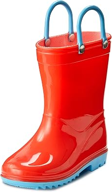Puddle Play Toddler and Kids Waterproof PVC Rain Boots with Easy-On Handles Lightweight Slip-Resistant Outdoor Boots for Boys and Girls