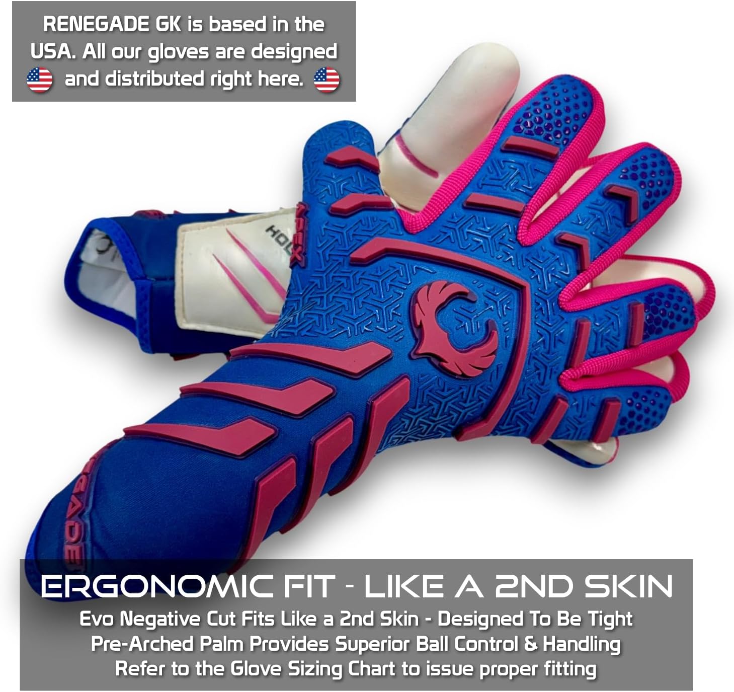 Renegade GK Apex Strapless Professional Soccer Goalie Gloves - Adults, Youth, Kids (Sizes 6-12, Level 5.5) 4+5MM EXT Contact Grip | Evo Negative Cut Goalkeeper Gloves for Elite Play | Based in the USA