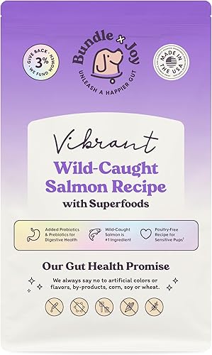 Bundle x Joy - Comida seca para perros con probióticos de salmón vibrante, bolsa de 4 libras, croquetas para adultos con salmón capturado en la