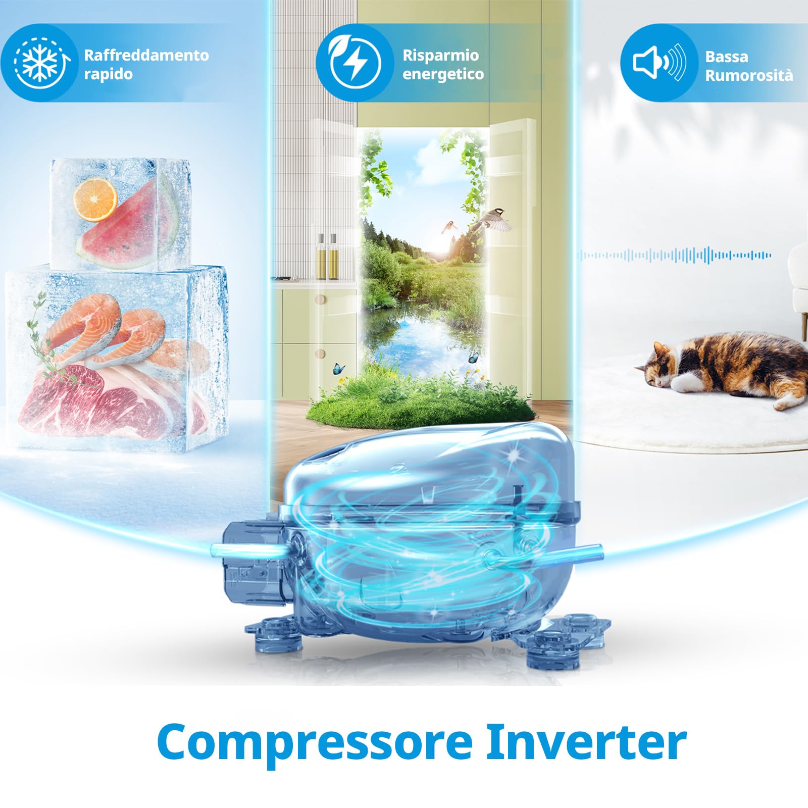 COMFEE' RCD113WH3EU(E) Frigorifero Combinato da 113L Frigorifero Compatto con Congelatore 4 Stelle (16L, -18°C/-8°C), Compressore Inverter, 35 dB, Bianco