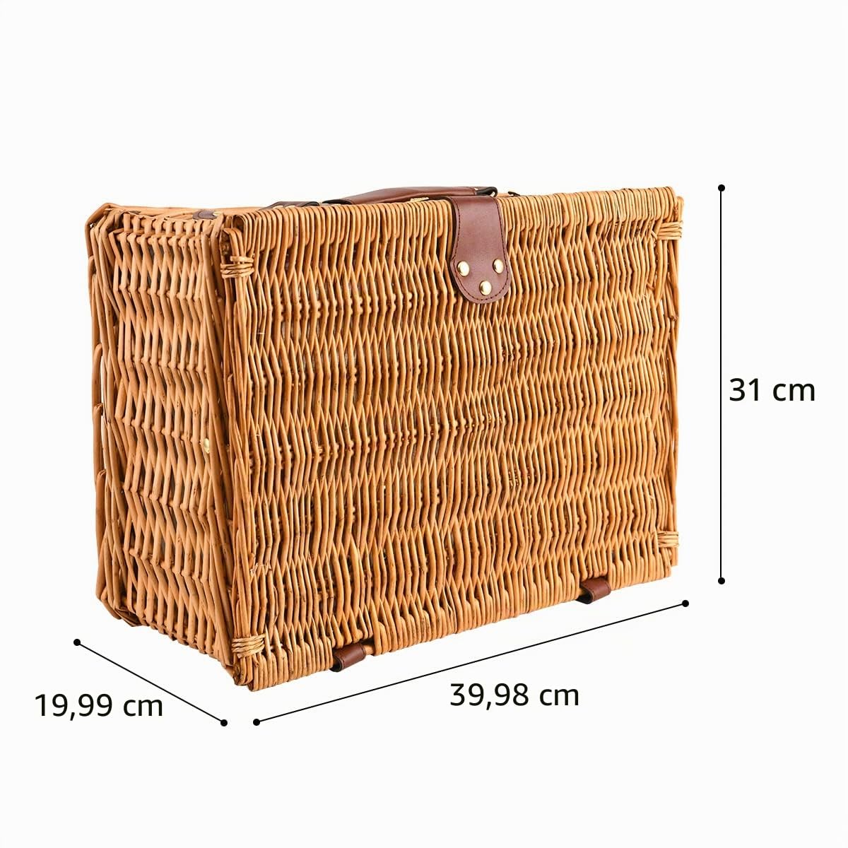 Cesta de Picnic Willow Hamper para 4 Personas, con una Caja de refrigeración aislada y una Manta Impermeable, un Paquete de Servicio de vajilla