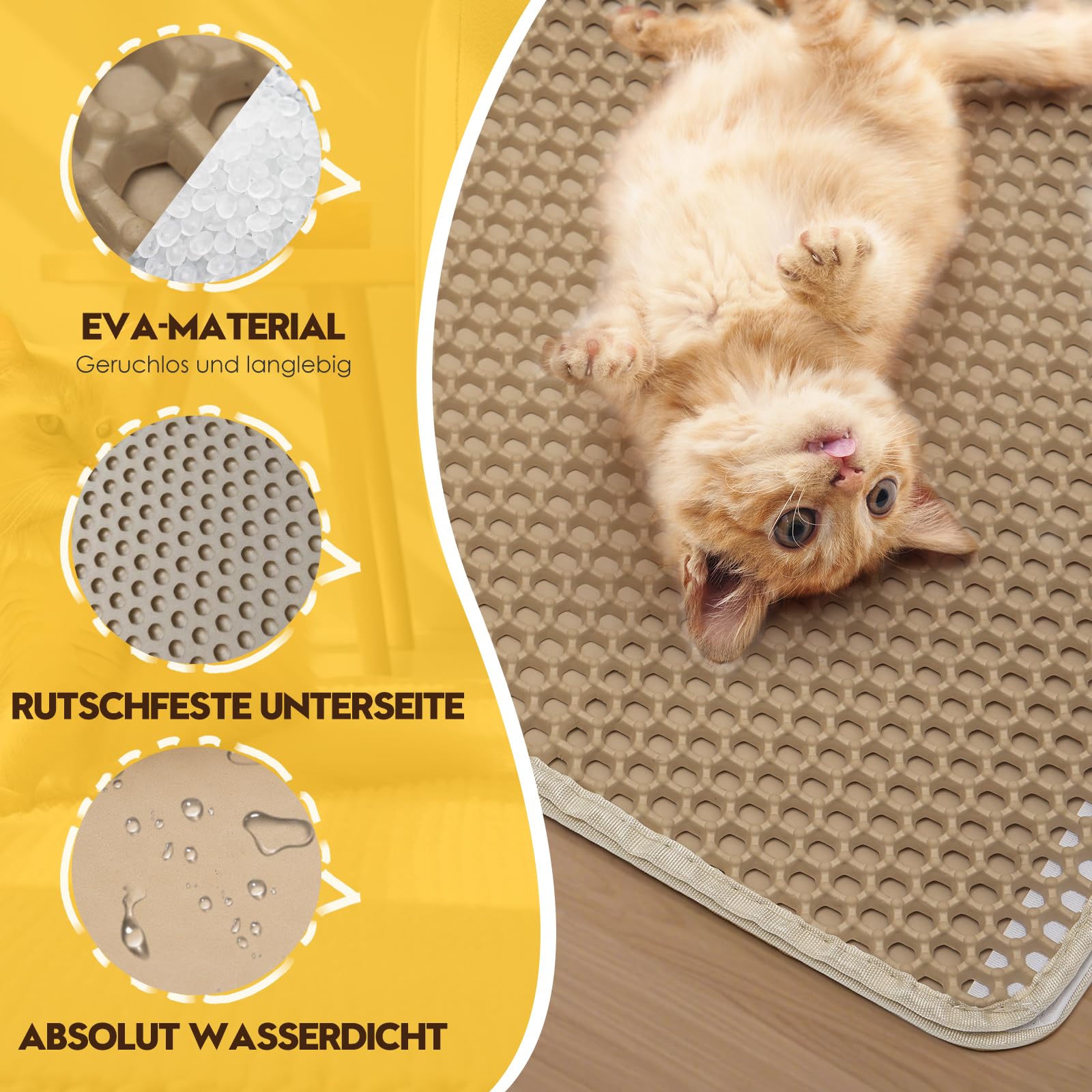 Casgee Cat Litter Tray Mat 60 x 45 cm, Double Layer Cat Litter Tray with Fastening, Waterproof Non-Slip Mat Cat Litter Tray - Image 3