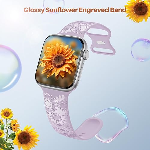 Miniatura 2 de Paquete de 4 correas grabadas de girasol compatibles con Apple Watch Band de 1.575 pulgadas, 1.614 pulgadas, 1.496 pulgadas, 1.654 pulgadas, 1.732