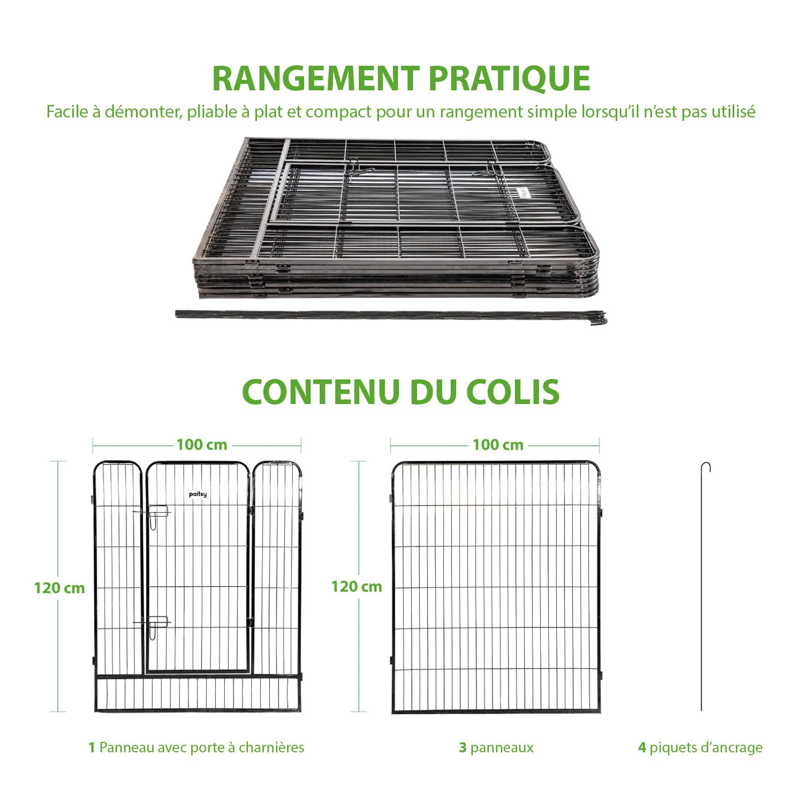 Parc Enclos pour Chien Chiot et Lapin GARDEO100x120x8, 8 Panneaux 100x120cm, 4M2, modulable, intérieur et extérieur, Pliable, Garantie 5 Ans