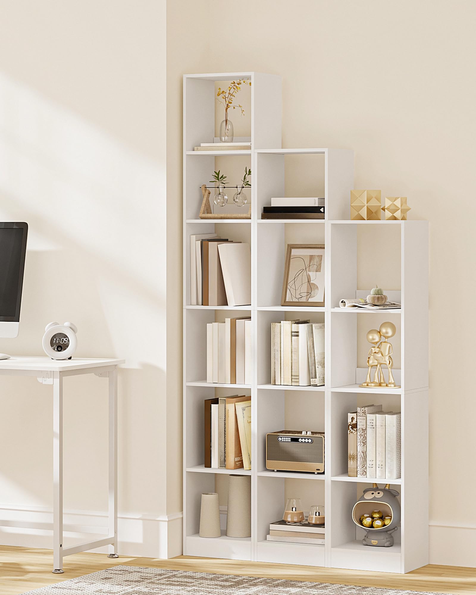 Hzuaneri Bibliothèque, Étagère de Rangement, Meuble, Cube, pour Salon, Bureau, Chambre, Style Scandinave, 24 x 30 x 184,4 cm, Blanc BC09603X