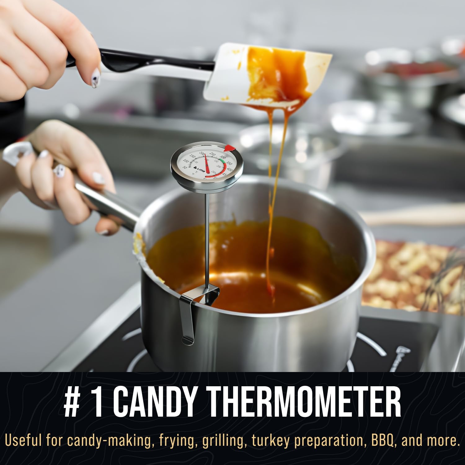 CRAFT911 Termómetro de caramelo con clip para olla, termómetro de aceite para freír, termómetro de cocina para freír aceite, hacer velas, aceite caliente, termómetro de freidora de 8 pulgadas,