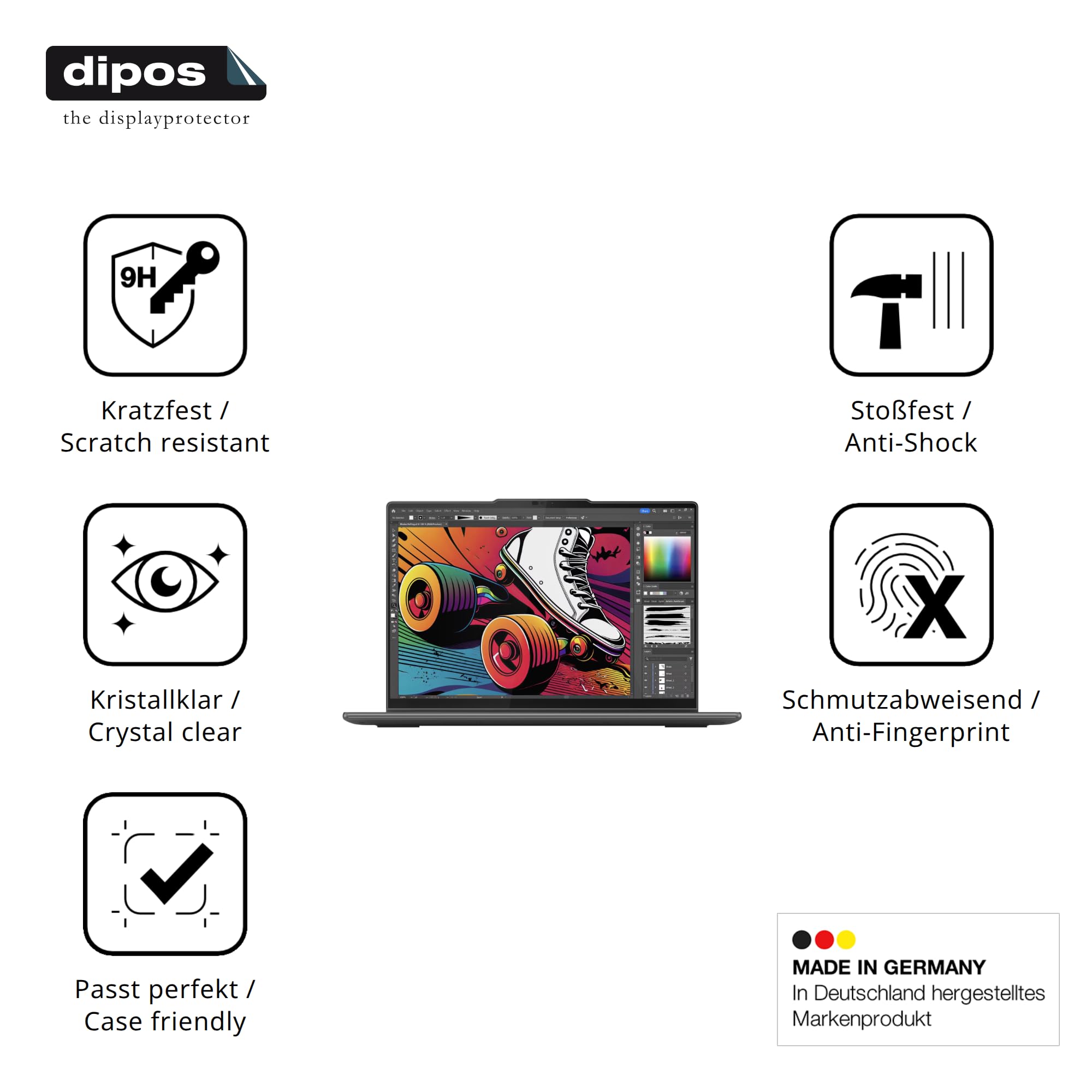 dipos 2x Pellicola Protettiva 9H per Lenovo Yoga 7 2-in-1 14IML9 | Non si rompe e non si scheggia, non è vero vetro, Anti-Shock, si adatta perfettamente, antigraffio, senza bolle, autoadesiva