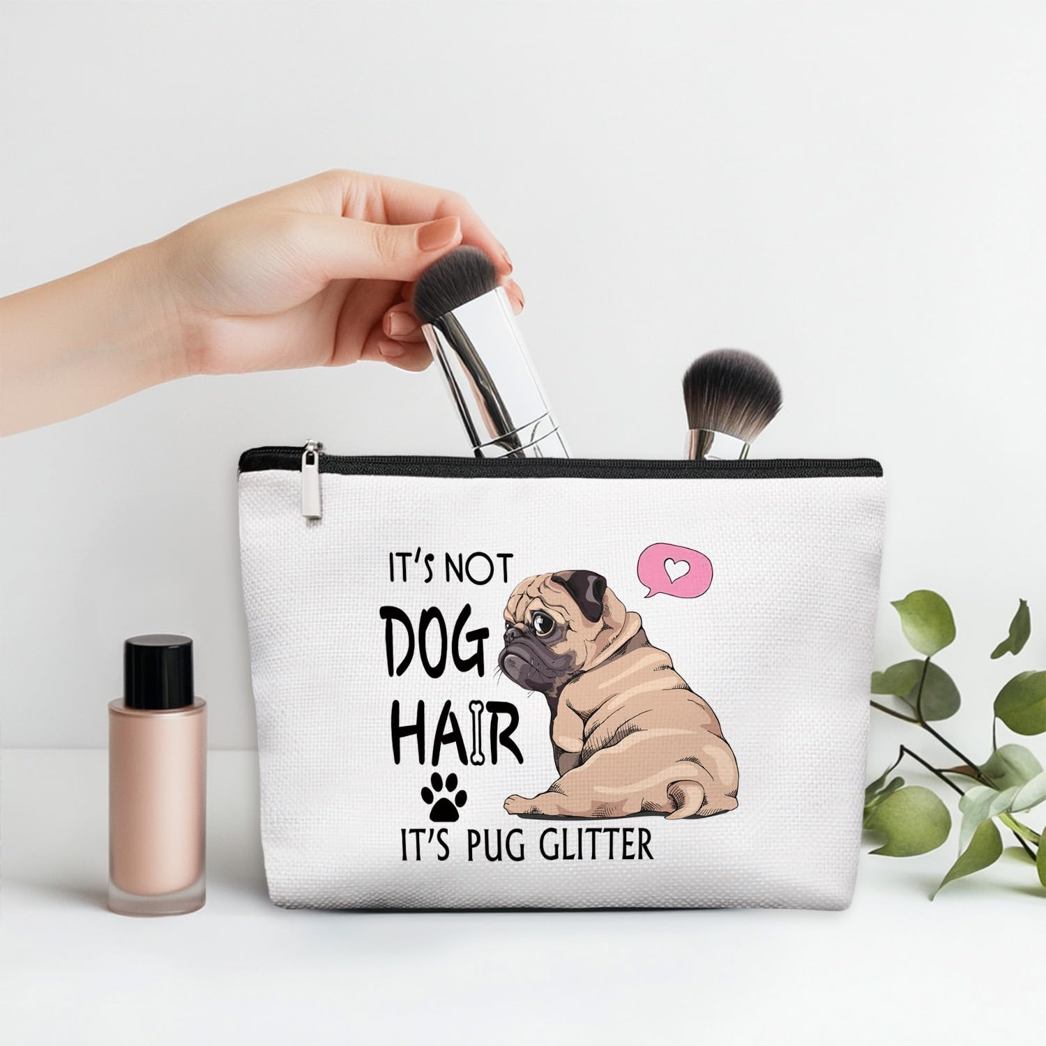 Cute Pug Glitter Makeup Bag, Gifts for Pug Dog Lovers Cosmetic Bags for Women, Pet Lover Gifts Zipper Makeup Pouch for Purse