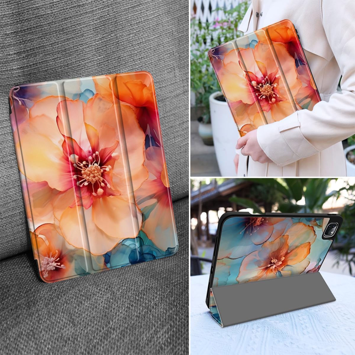 MEEgoodo Case for iPad Pro 12.9 Case M2 6th/5th/4th/3rd Generation 2022 2021 2020 2018, Protective Tablet Cover with Soft Back Shell for Kids, Ink Colorful Flowers - Image 6