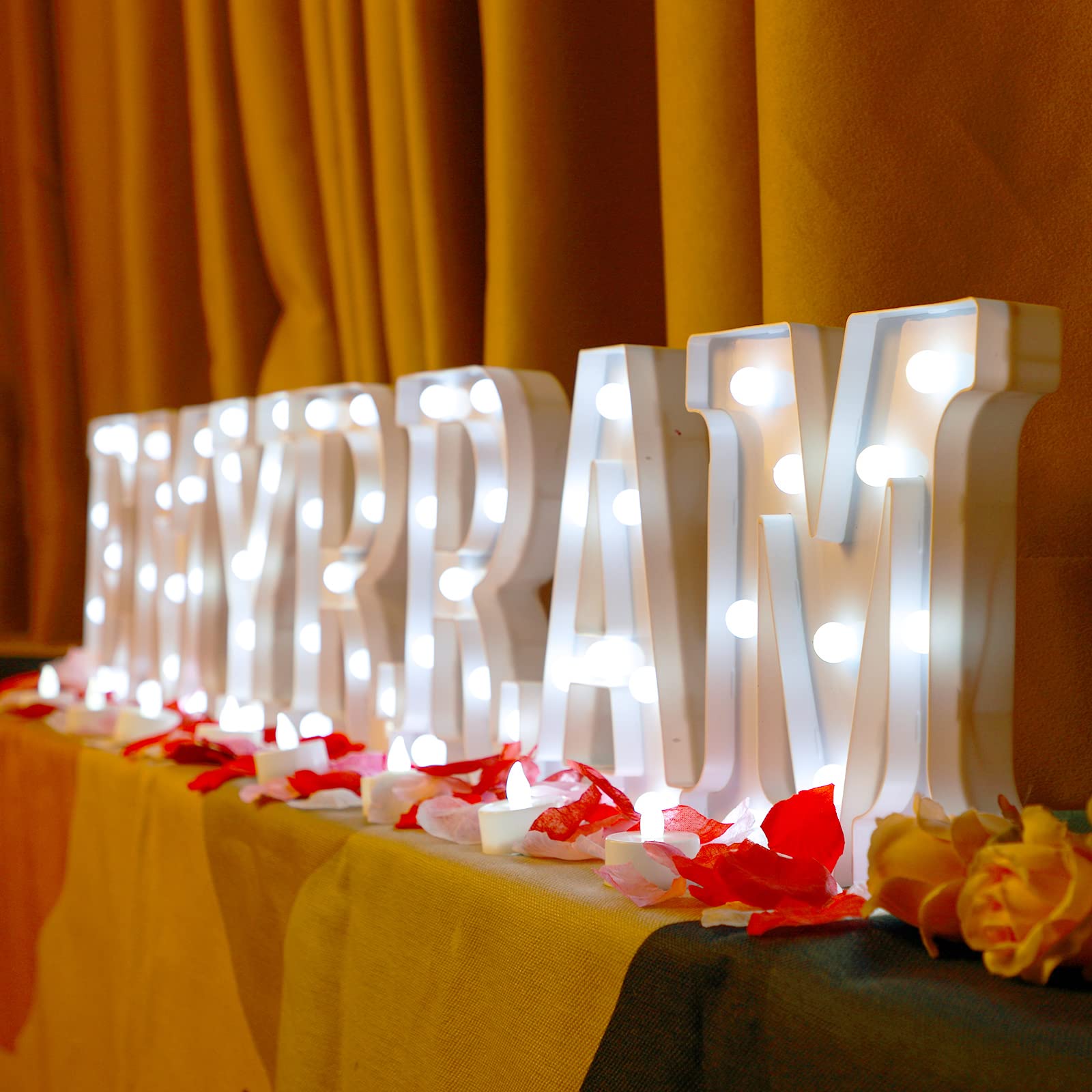 1031 Pcs Marry Me Sign Marry ME Light up Letters Proposal Decorations Red Rose Petals Flameless Tealight Candles for Romantic Night Valentine's Day Wedding Engagement Party (Cool White-Mixed Color)