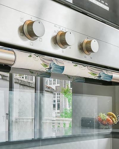 Miniatura 5 de Juego de 2 fundas para manijas de puerta de refrigerador con calabazas color verde azulado otoñal para lavavajillas, microondas, horno, nevera,