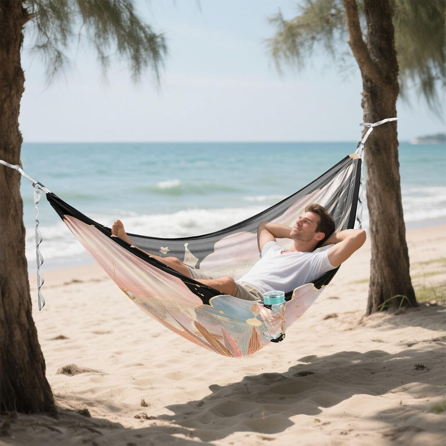 ALAZA Moon Stars Compass Alchemy Camping Hammocks Single or 2 Person 500 lbs Portable Parachute Travel Hammock w/Tree Straps for Hiking Backpacking Indoor Outdoor