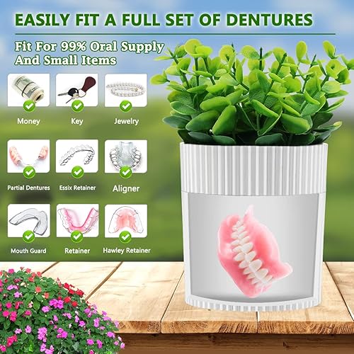 Miniatura 3 de Baño de dentadura, estuche invisible para dentaduras postizas diseñado como plantas artificiales en maceta de eucalipto, copa de dentadura con