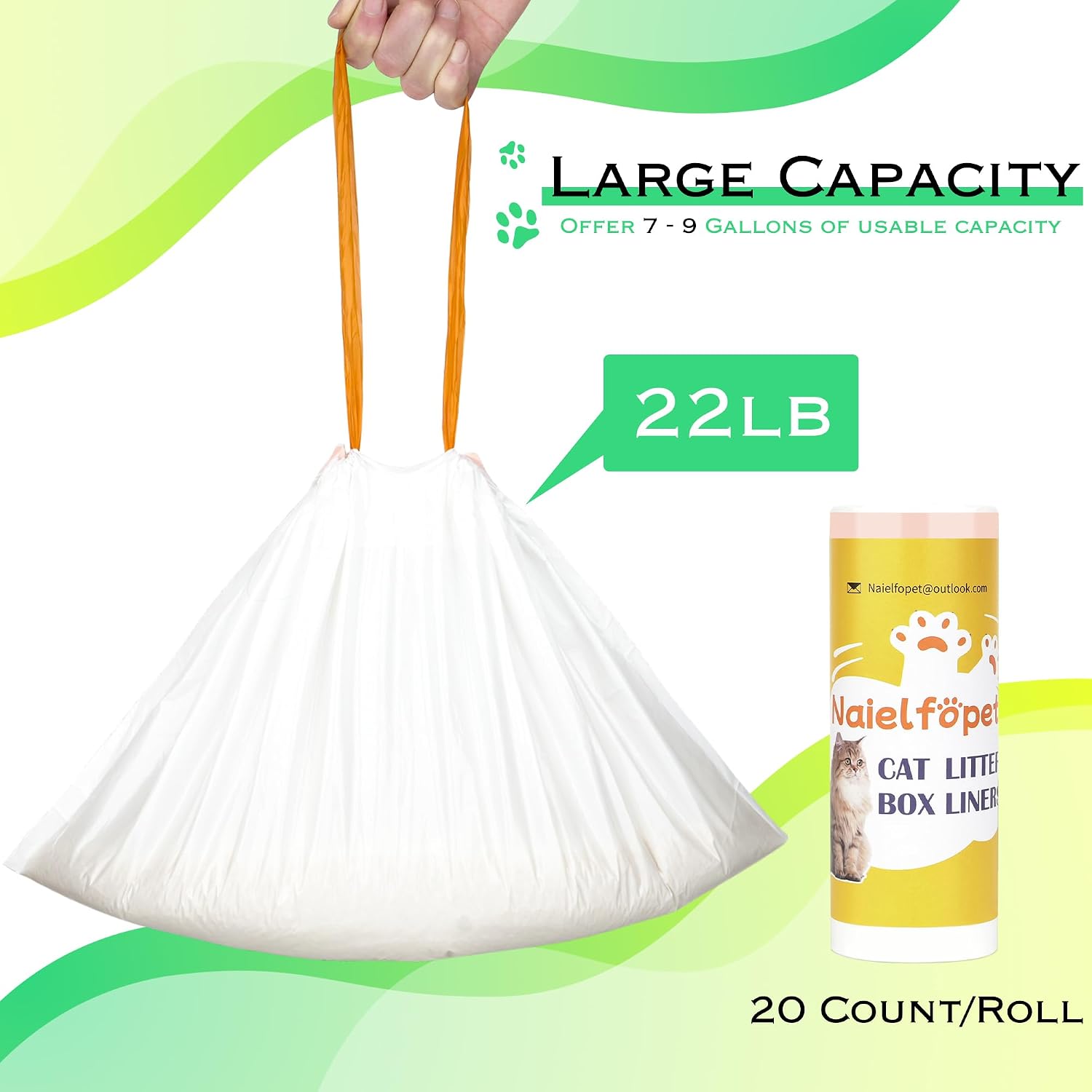40 Count Drawstring Automatic Cat Litter Box Liner Bags, Disposable Heavy Duty Cat Litter Liners, Replaced Litter Box Bags Suit for PuraX PuraMax PuraMax2 image 2