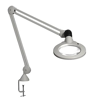 Luxo 18213LG KFM LED Illuminated Magnifier, 30" Arm, 3 Diopter, Edge Clamp, Light Gray