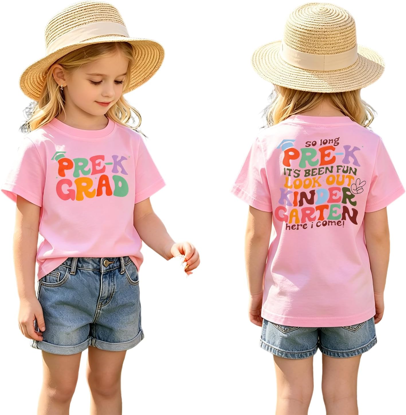 IZYJOY Toddler Girls Pre-K Grad Shirt Kindergarten Here I Come T-Shirt Last Day of School Tee Kids Preschool Graduation Tops