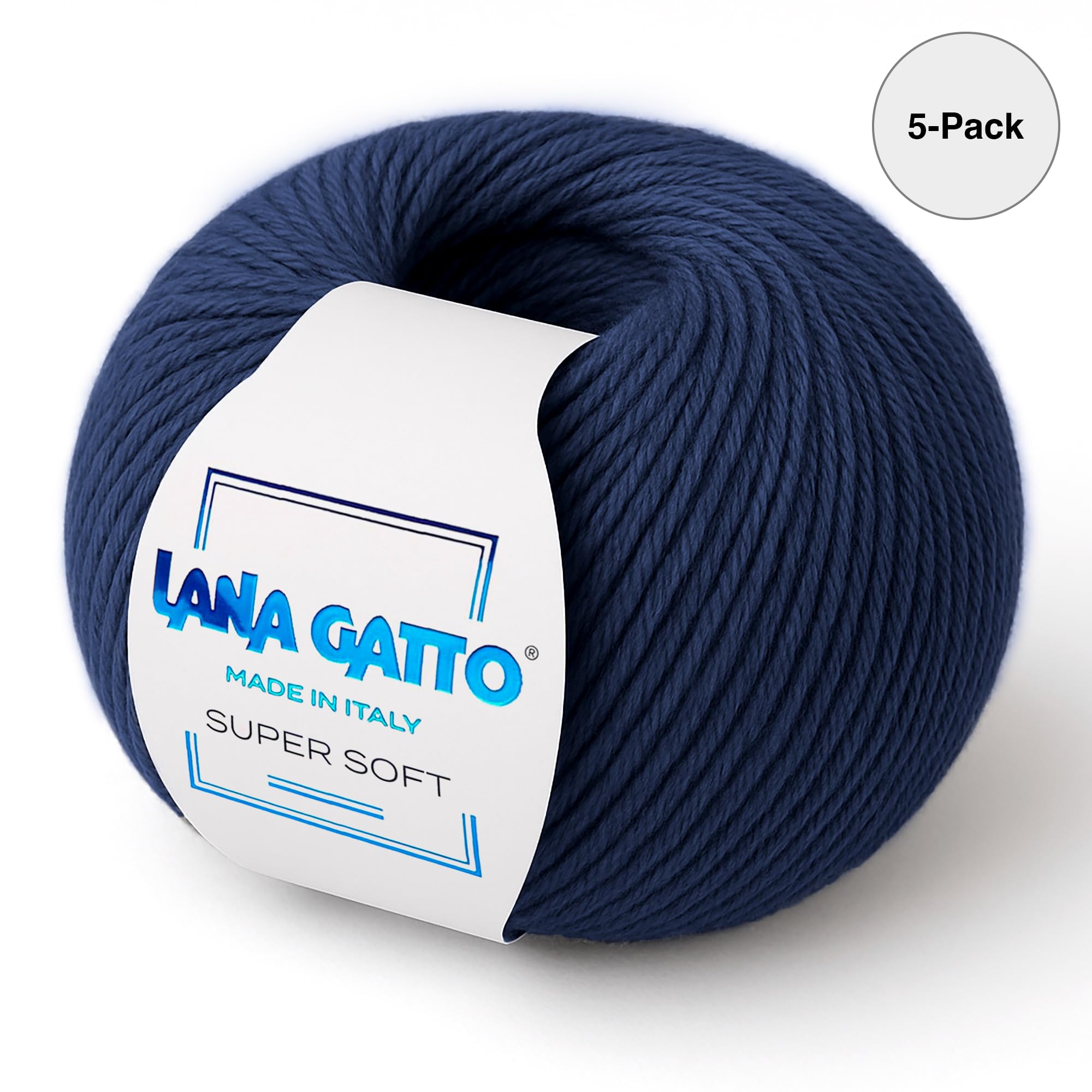 Ovillos para tricotar, 100% Pura Lana Virgen Merino Extrafina de Lana Gatto, Made in Italy. Línea Super Soft, 250 g. 625 mt, (Azul, 5)