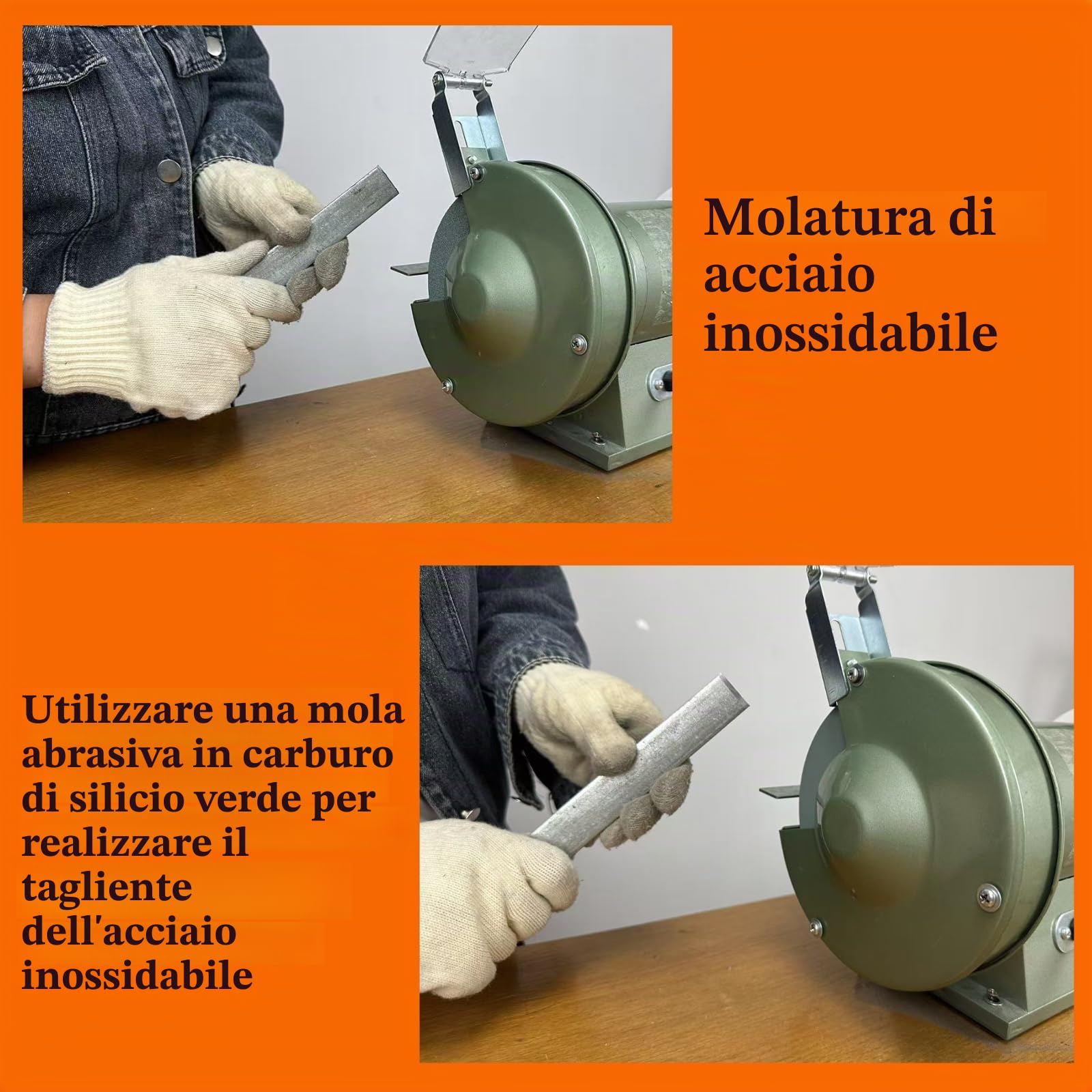 Mola da banco da 150 mm, abrasivo al carburo di silicio. Per la rettifica e l'affilatura di utensili in carburo e prodotti in materiali non metallici. Mandrino da 1/2 pollice