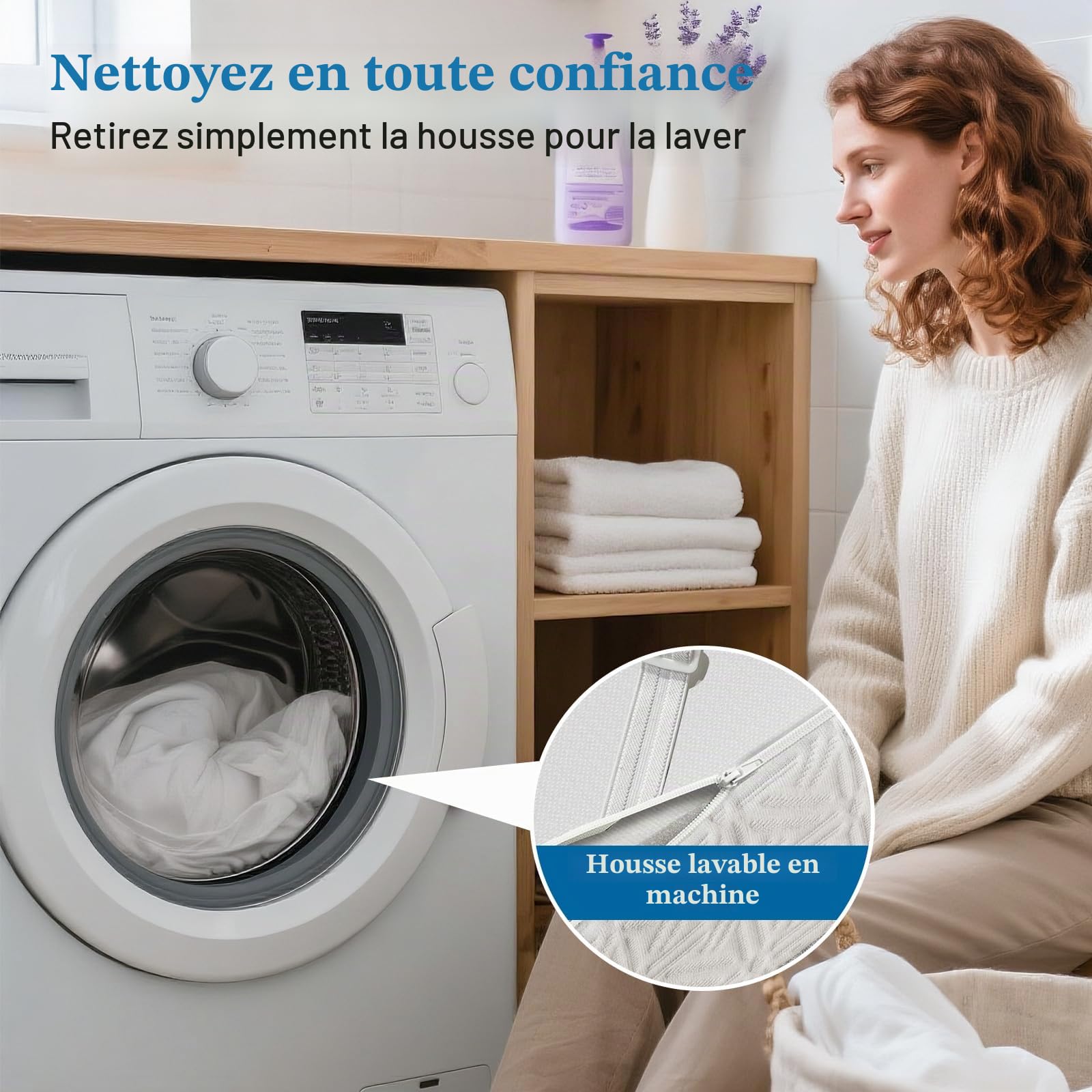 Surmatelas 120 x 200 cm H2/H3, Mémoire de Forme, 10CM épaisseur Surmatelas en Gel avec Housse Amovible et Lavable- Fond antidérapant - 4 Bandes- pour lit à sommier tapissier, canapé-lit, Blanc