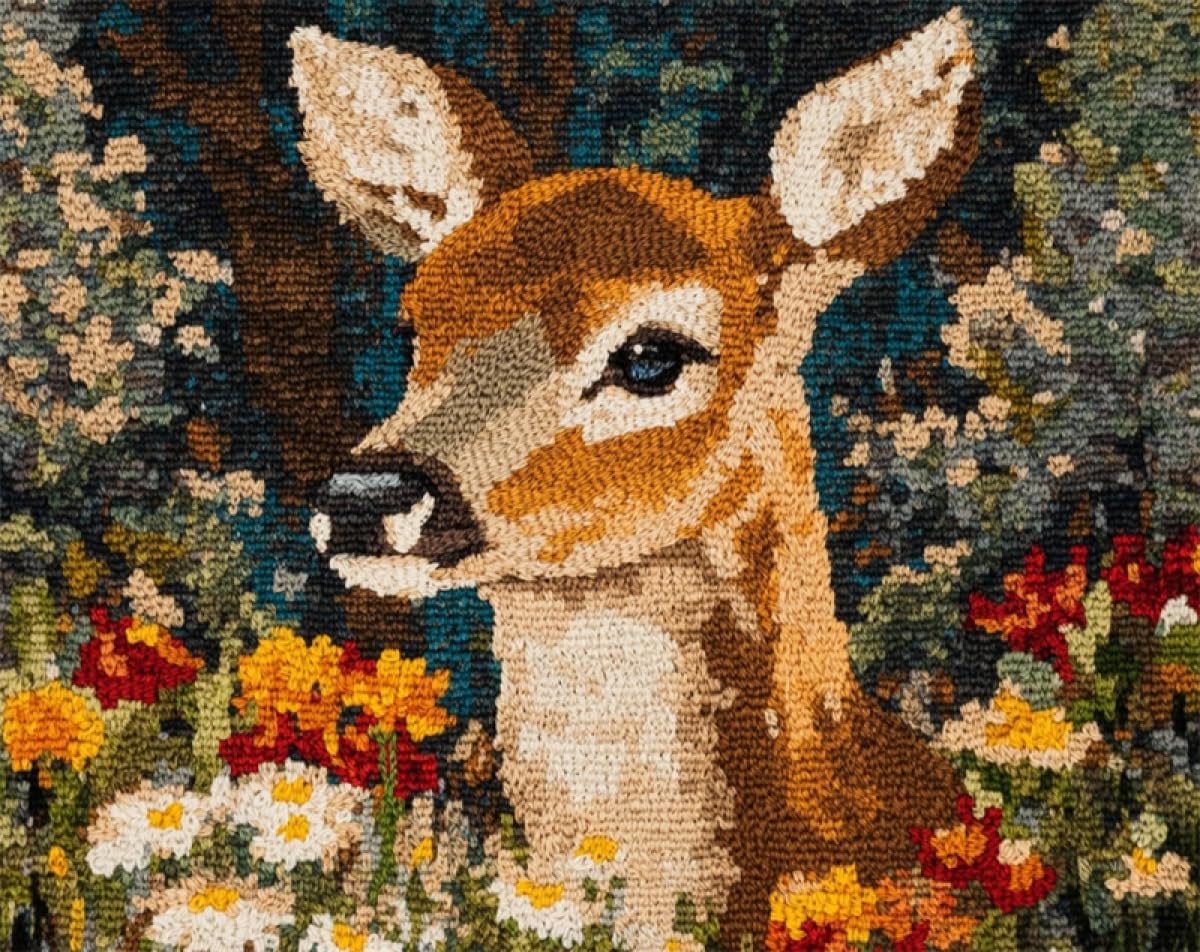Axiangzik E N.lanshan Animal Diy Latch Hook Kits For Adults Deer And Flowers Diy Crochet Kits Mbroidery Set Latch Hook Rug Kit For Beginners Needlework Crafts For Hom Decor 55X75cm