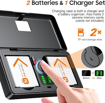 NP-BN1 Battery(2 Pack) and Charger(2CH) Set,Camera Accessories kit for Sony Lithium Ion NPBN1,DSC-WX30,WX50,WX100,WX150,WX200,TX100V,X30,TX10,TF1,WX220,Replacement Rechargeable Dual Batteries Case