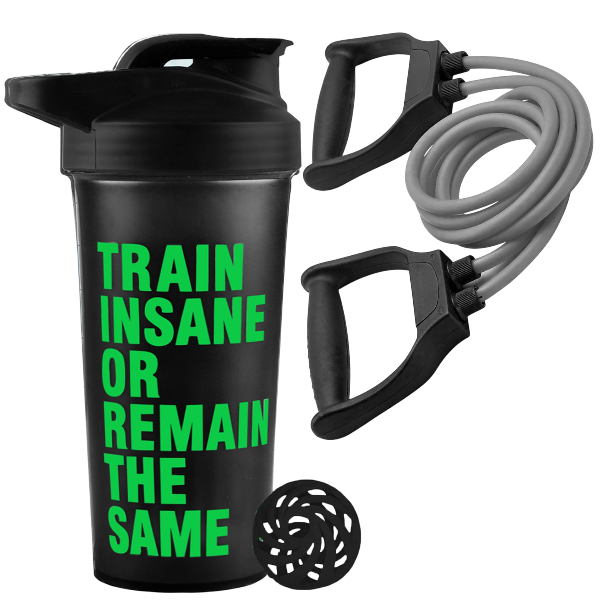 FIT FOCUS Gym Motivational Train Insan Protein Shaker Bottle 700ml with Exercise Resistance Band, Adjustable Resistance levels to suit beginners and advanced, For Men & Women (Green)-image-21