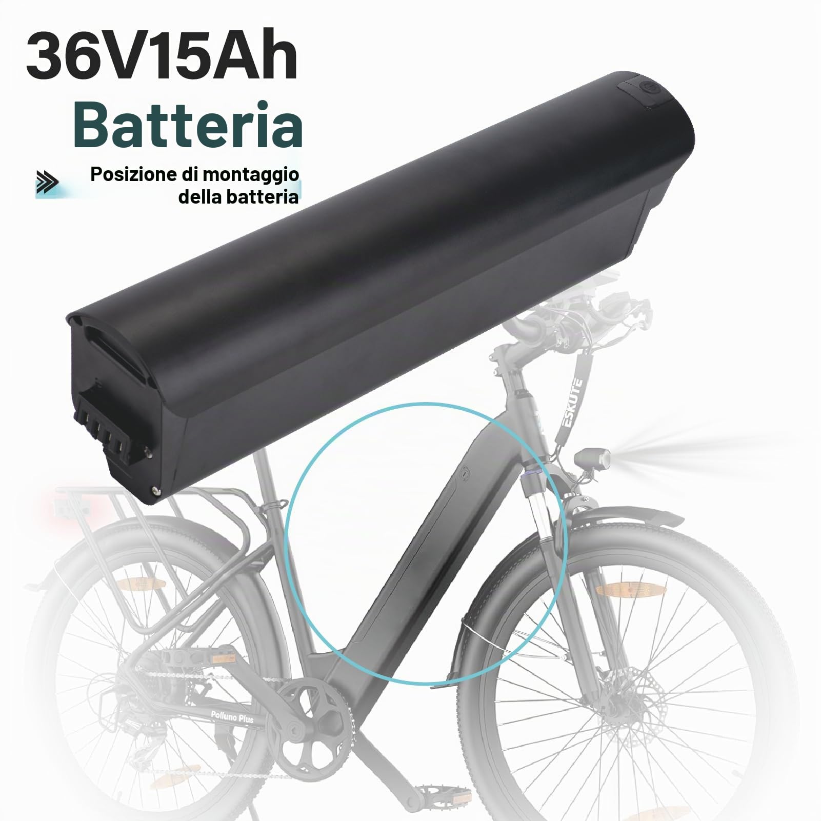 Batteria Ebike 36V 15Ah batteria di ricambio per ESKUTE-Bike Polluno bicicletta città con caricabatterie &BMS batteria al litio per 36V(36V 15Ah)