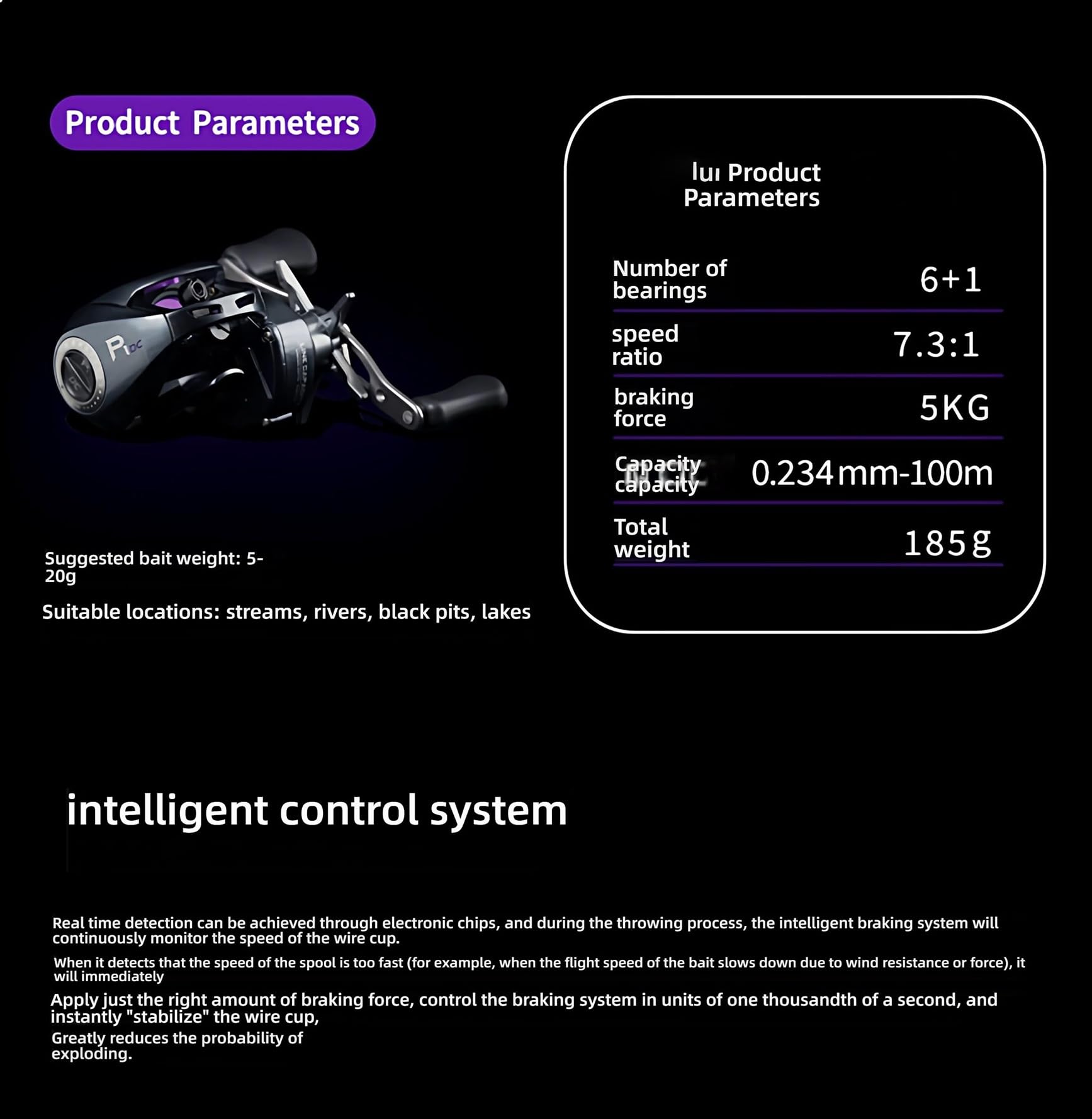 Kołowrotek do rzucania przynęt, elektroniczny hamulec, samonapędzający, nieskończona regulacja indukcyjna, sterowany cyfrowo system przekładni do łowienia na przynętę dla leworęcznych