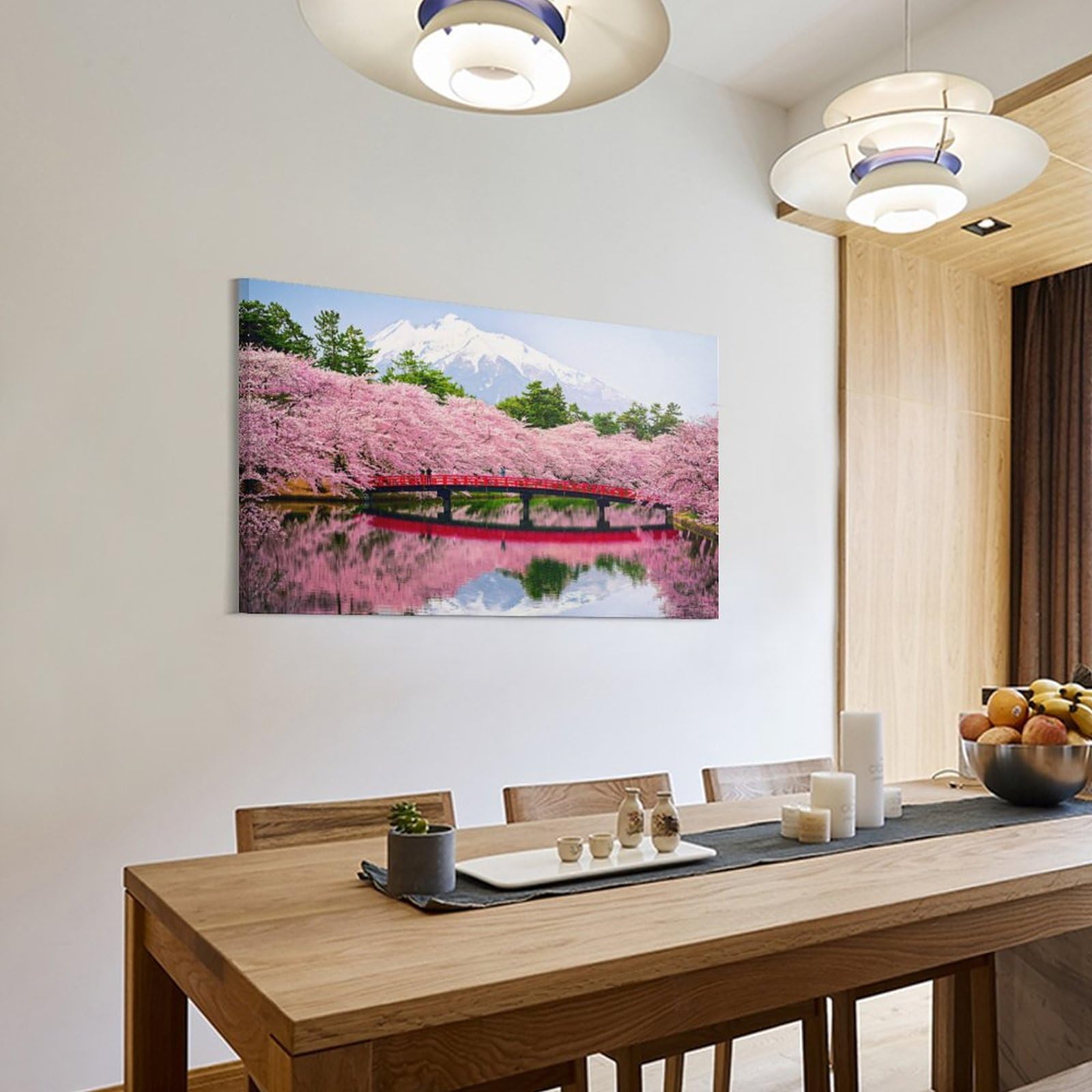 Amazon.co.jp: 絵画 湖に映る桜と赤い橋インテリア 絵画 美しい日本の